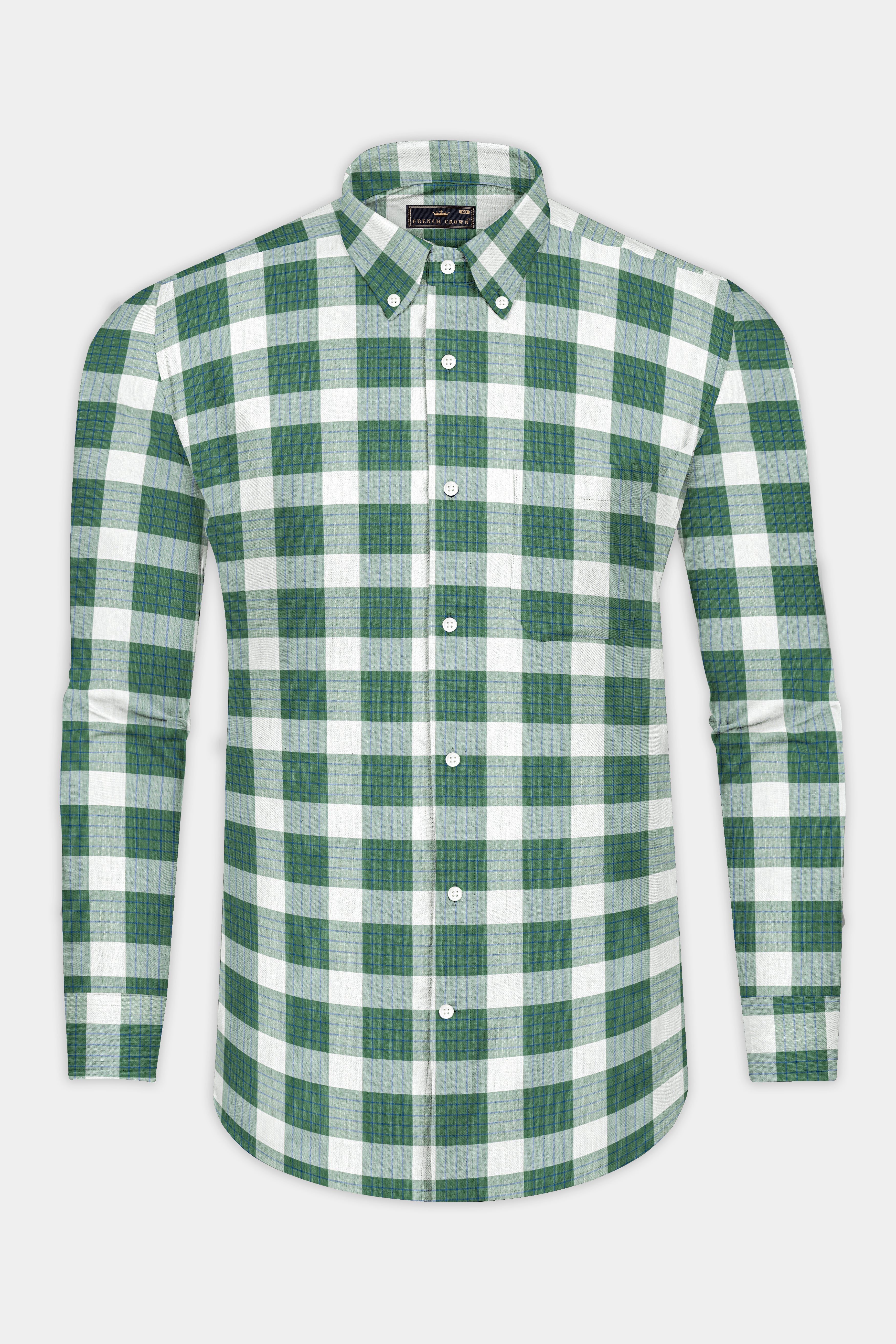 Pine Green and Pumice Gray Checkered Luxurious Linen Shirt