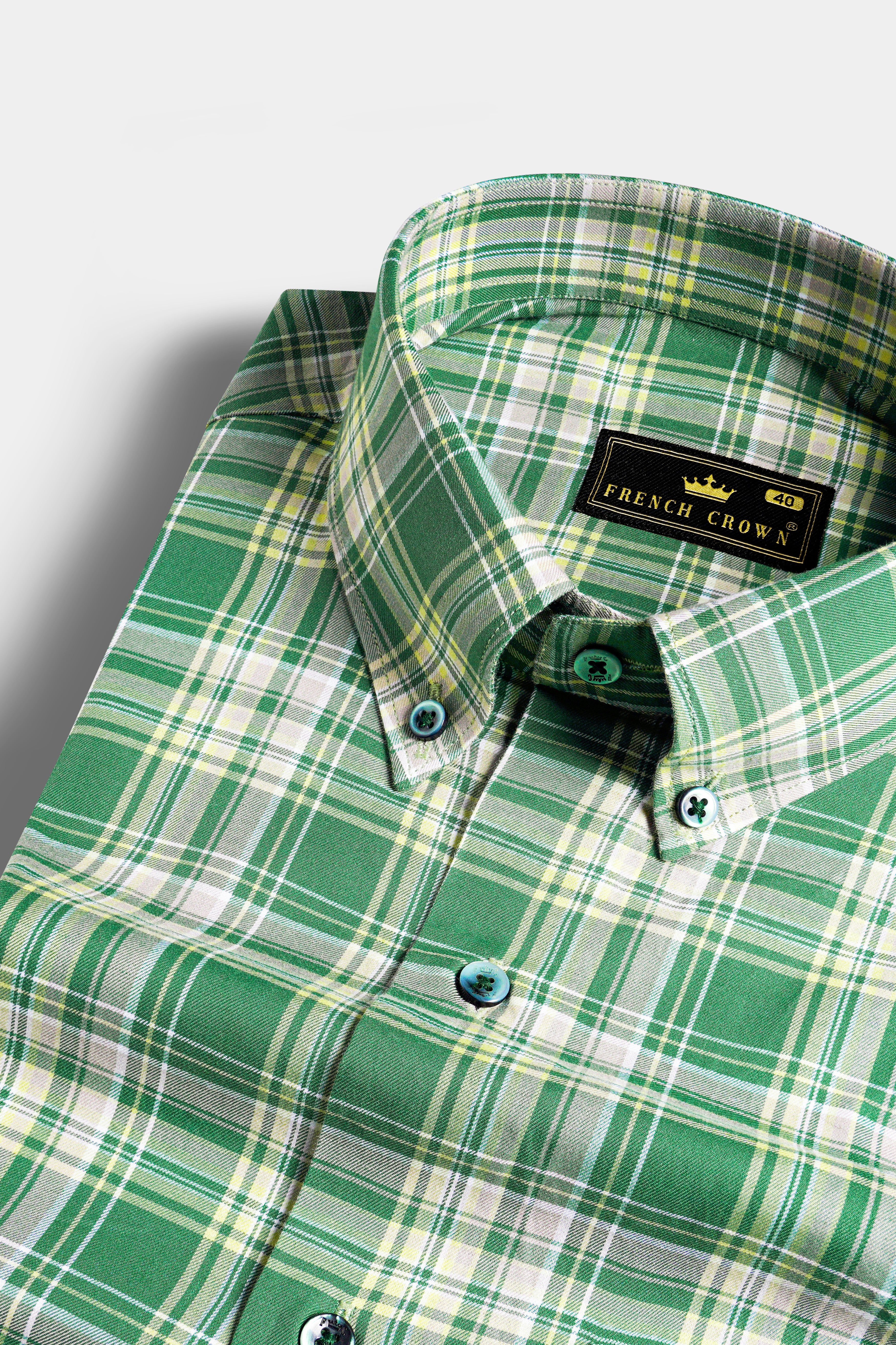 Salem Green and White Twill Plaid Premium Cotton Shirt