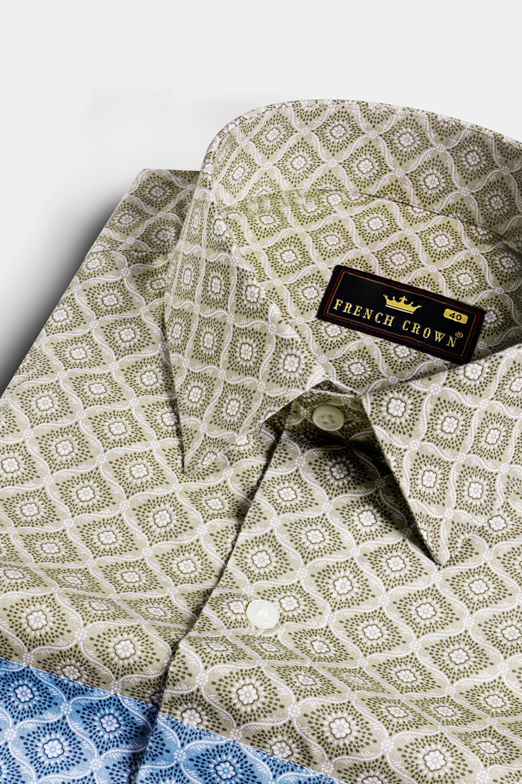 Bison Brown with Danube Blue and White Geometric Printed Premium Cotton Designer Shirt 11695-P500-38, 11695-P500-H-38, 11695-P500-39, 11695-P500-H-39, 11695-P500-40, 11695-P500-H-40, 11695-P500-42, 11695-P500-H-42, 11695-P500-44, 11695-P500-H-44, 11695-P500-46, 11695-P500-H-46, 11695-P500-48, 11695-P500-H-48, 11695-P500-50, 11695-P500-H-50, 11695-P500-52, 11695-P500-H-52