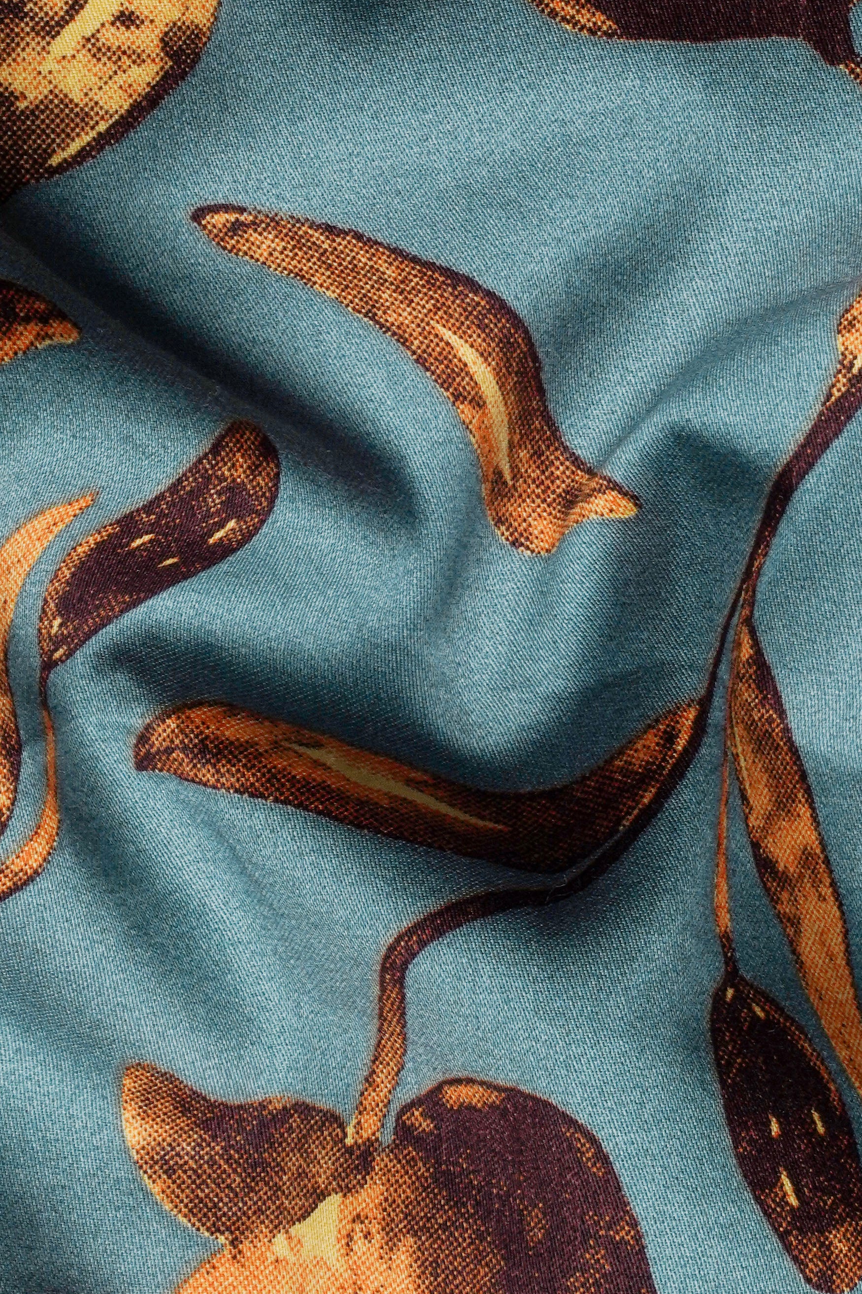 Cascade Blue and Tangerine Orange Floral Printed Subtle Sheen Super Soft Premium Cotton Shirt