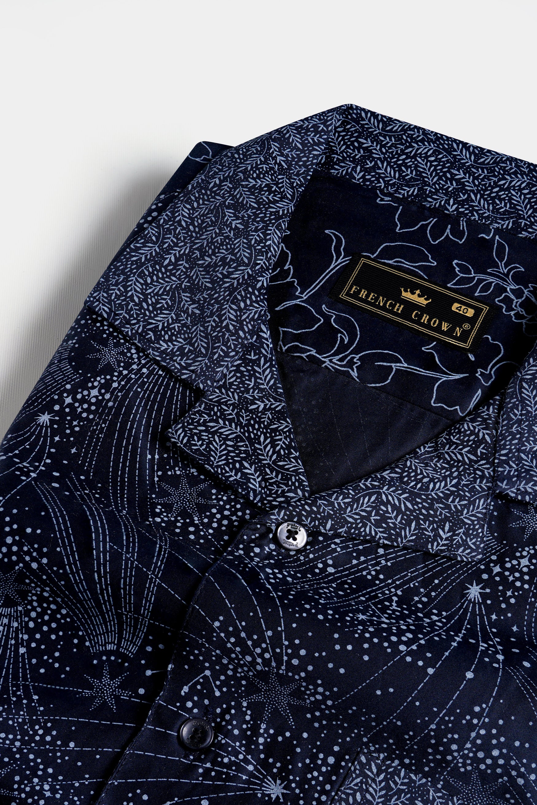 Cinder Blue Leaves Printed Subtle Sheen Super Soft Premium Cotton Shirt 11718-CC-BLK-SS-38, 11718-CC-BLK-SS-39, 11718-CC-BLK-SS-40, 11718-CC-BLK-SS-42, 11718-CC-BLK-SS-44, 11718-CC-BLK-SS-46, 11718-CC-BLK-SS-48, 11718-CC-BLK-SS-50, 11718-CC-BLK-SS-52