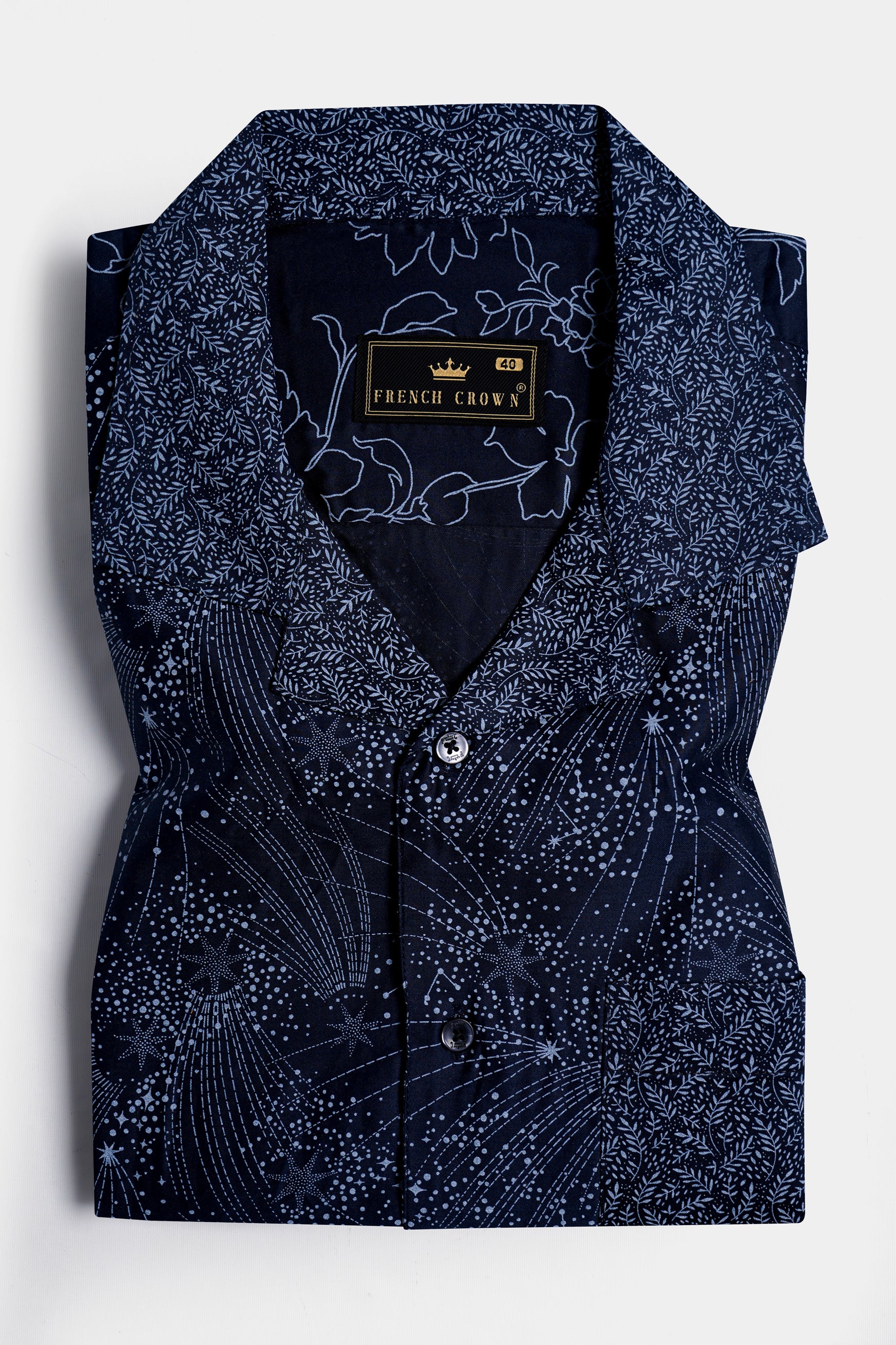 Cinder Blue Leaves Printed Subtle Sheen Super Soft Premium Cotton Shirt 11718-CC-BLK-SS-38, 11718-CC-BLK-SS-39, 11718-CC-BLK-SS-40, 11718-CC-BLK-SS-42, 11718-CC-BLK-SS-44, 11718-CC-BLK-SS-46, 11718-CC-BLK-SS-48, 11718-CC-BLK-SS-50, 11718-CC-BLK-SS-52
