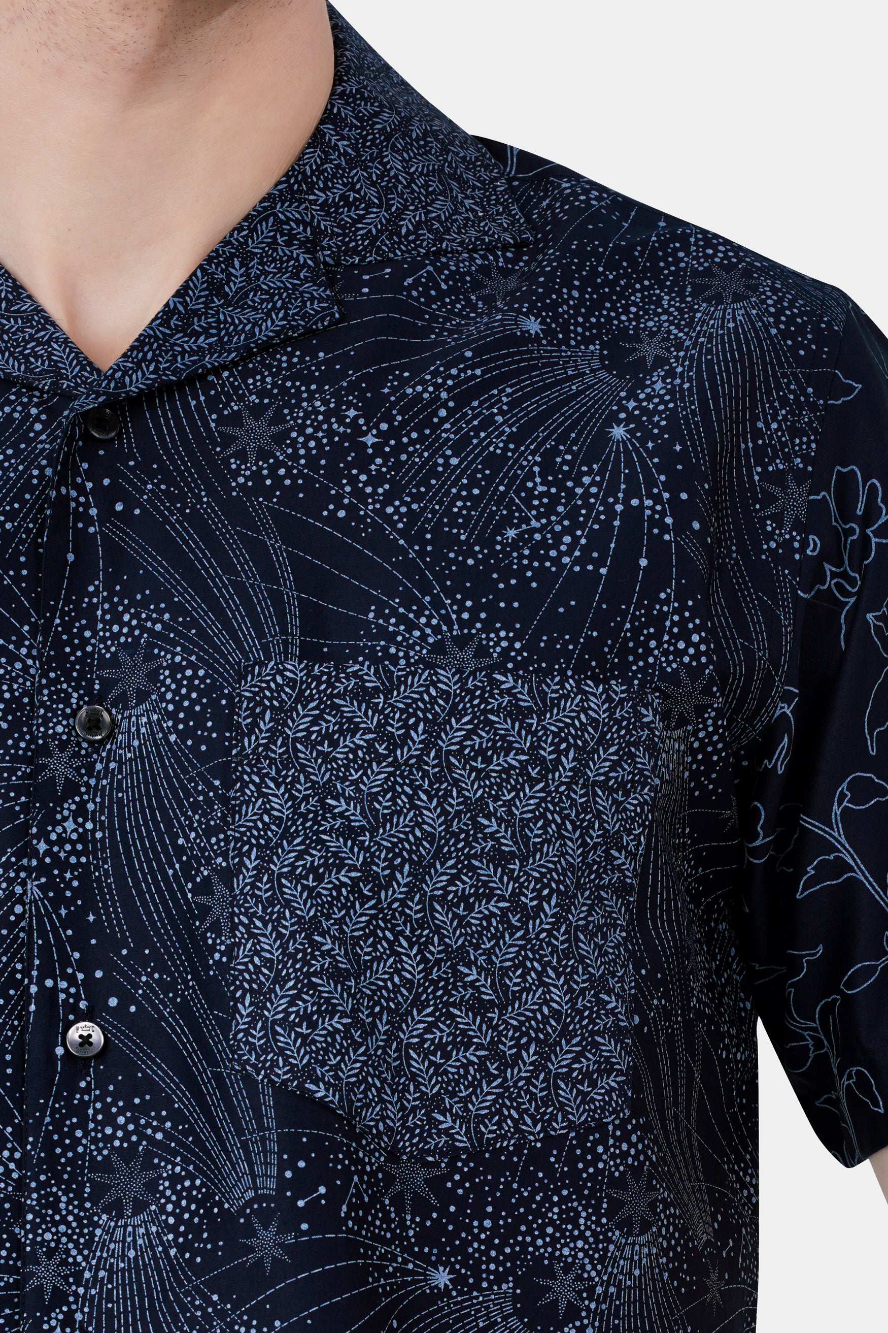 Cinder Blue Leaves Printed Subtle Sheen Super Soft Premium Cotton Shirt 11718-CC-BLK-SS-38, 11718-CC-BLK-SS-39, 11718-CC-BLK-SS-40, 11718-CC-BLK-SS-42, 11718-CC-BLK-SS-44, 11718-CC-BLK-SS-46, 11718-CC-BLK-SS-48, 11718-CC-BLK-SS-50, 11718-CC-BLK-SS-52
