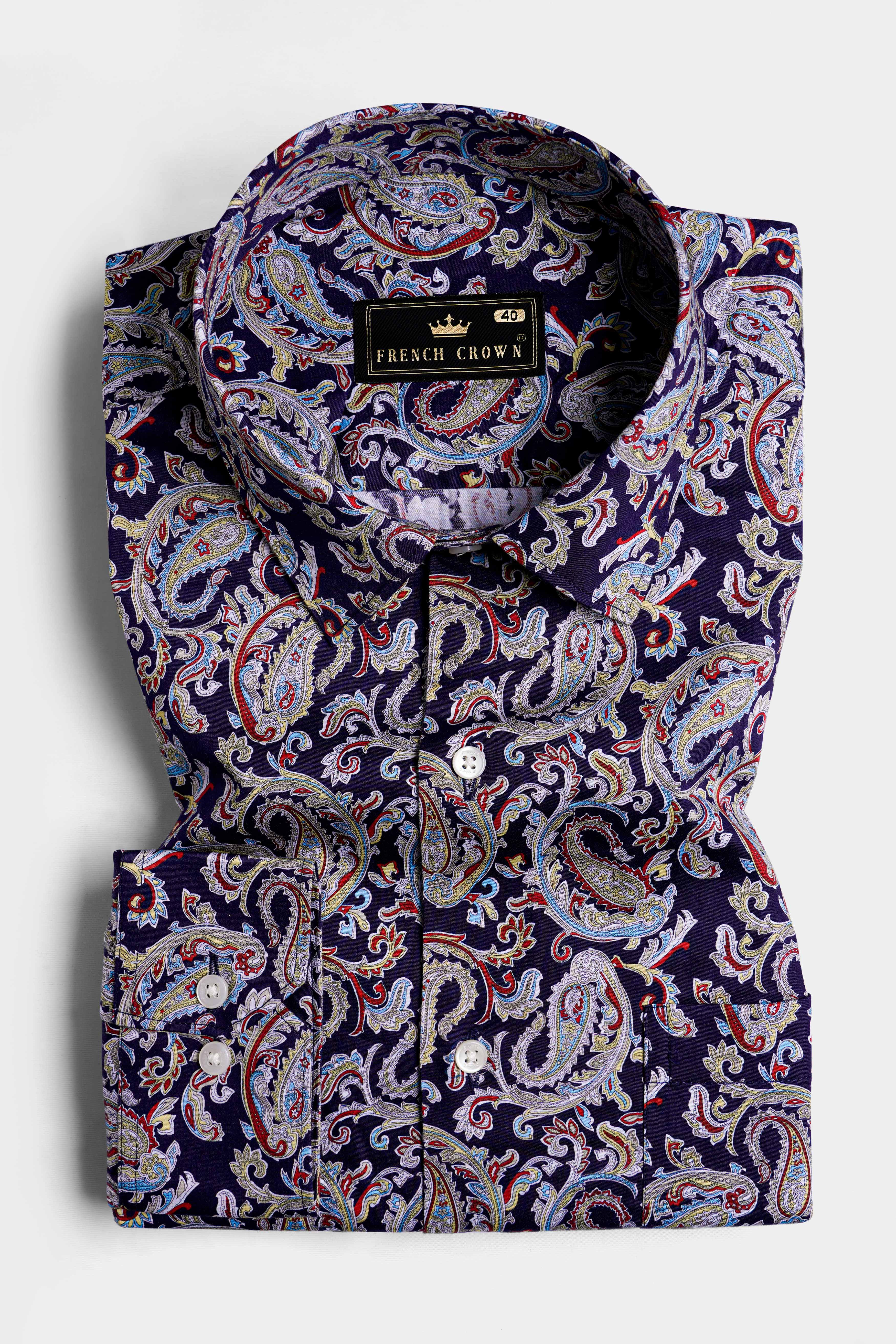 Violent Purple and Madder Red Multicolour Paisley Printed Subtle Sheen Super soft Premium Cotton Shirt 11763-38, 11763-H-38, 11763-39, 11763-H-39, 11763-40, 11763-H-40, 11763-42, 11763-H-42, 11763-44, 11763-H-44, 11763-46, 11763-H-46, 11763-48, 11763-H-48, 11763-50, 11763-H-50, 11763-52, 11763-H-52