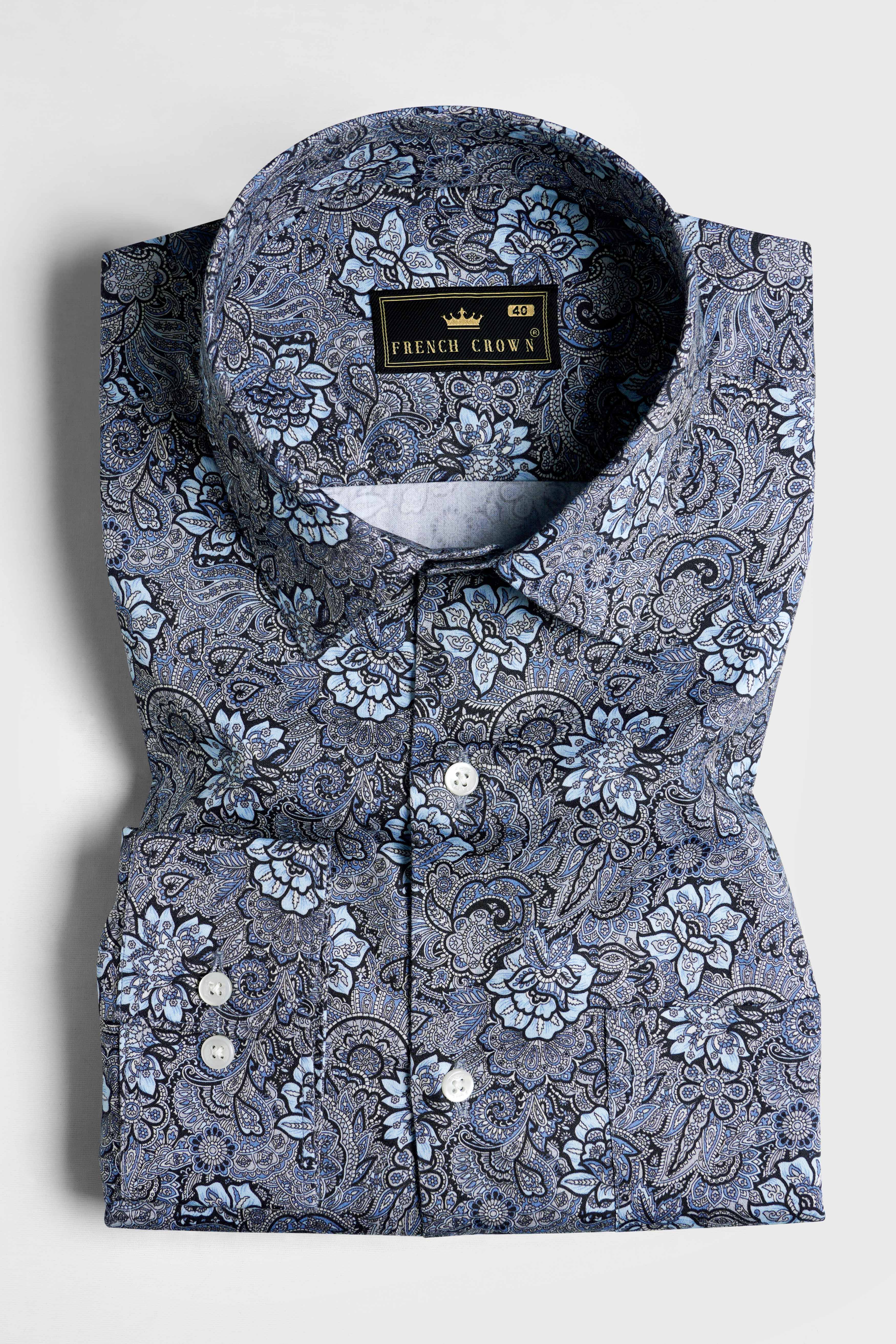 Glaucous Blue Multicolour Floral Printed Subtle Sheen Super soft Premium Cotton Shirt 11764-38, 11764-H-38, 11764-39, 11764-H-39, 11764-40, 11764-H-40, 11764-42, 11764-H-42, 11764-44, 11764-H-44, 11764-46, 11764-H-46, 11764-48, 11764-H-48, 11764-50, 11764-H-50, 11764-52, 11764-H-52