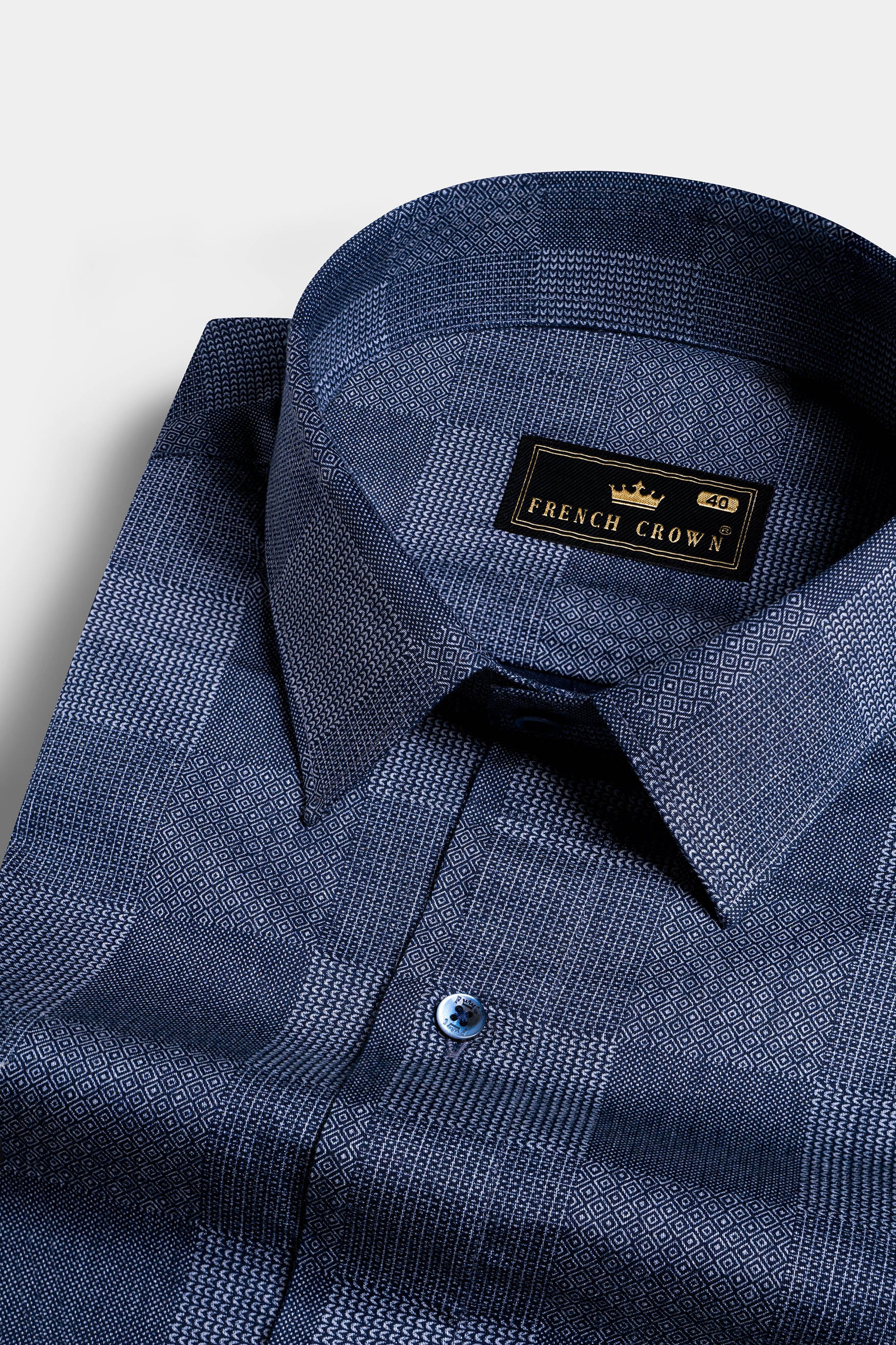 Ebony Clay Blue and Wisteria Gray Tile Printed Subtle Sheen Super Soft Premium Cotton Shirt