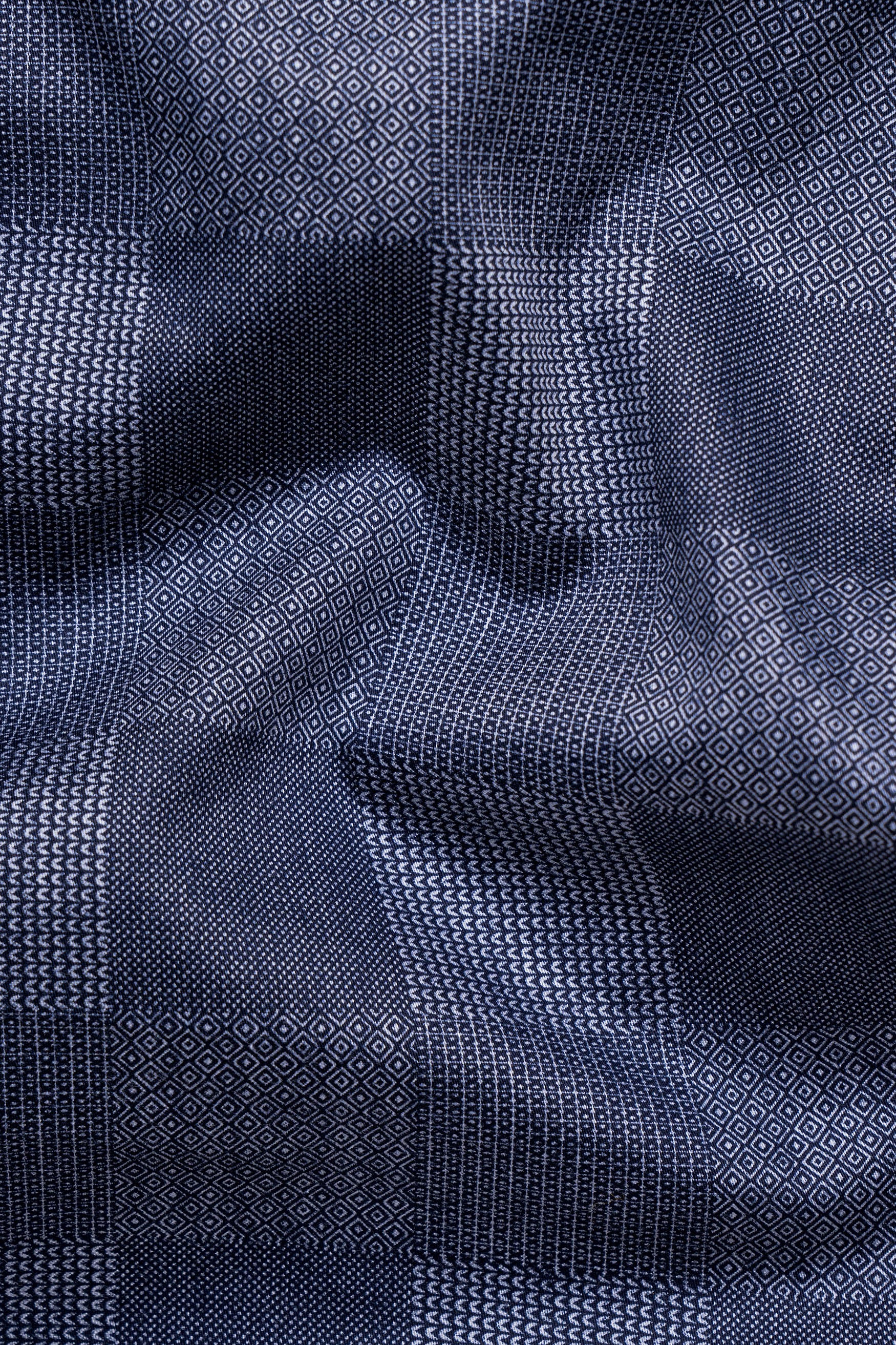 Ebony Clay Blue and Wisteria Gray Tile Printed Subtle Sheen Super Soft Premium Cotton Shirt