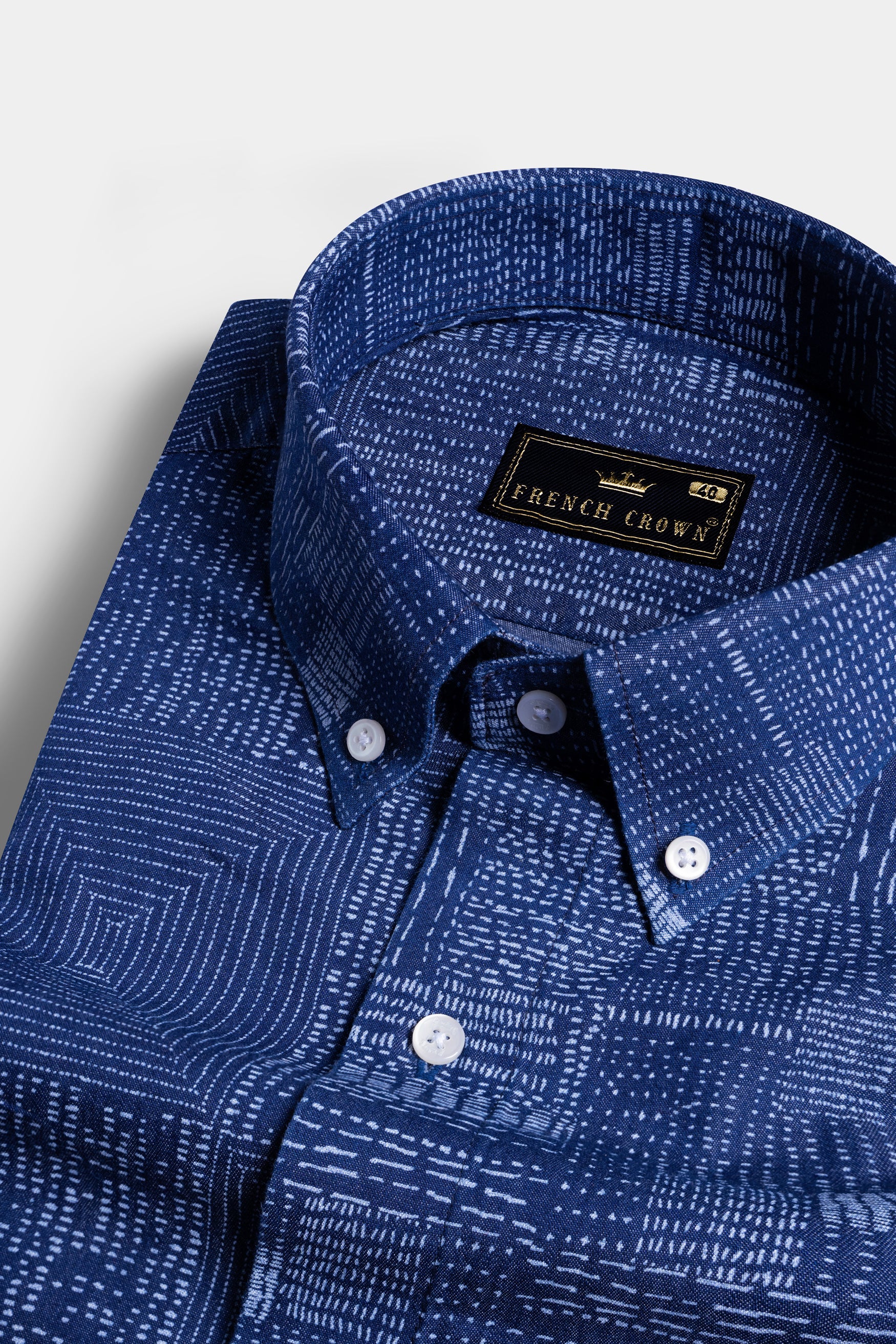 Downriver Blue and Rock Blue Printed Button Down Denim Shirt