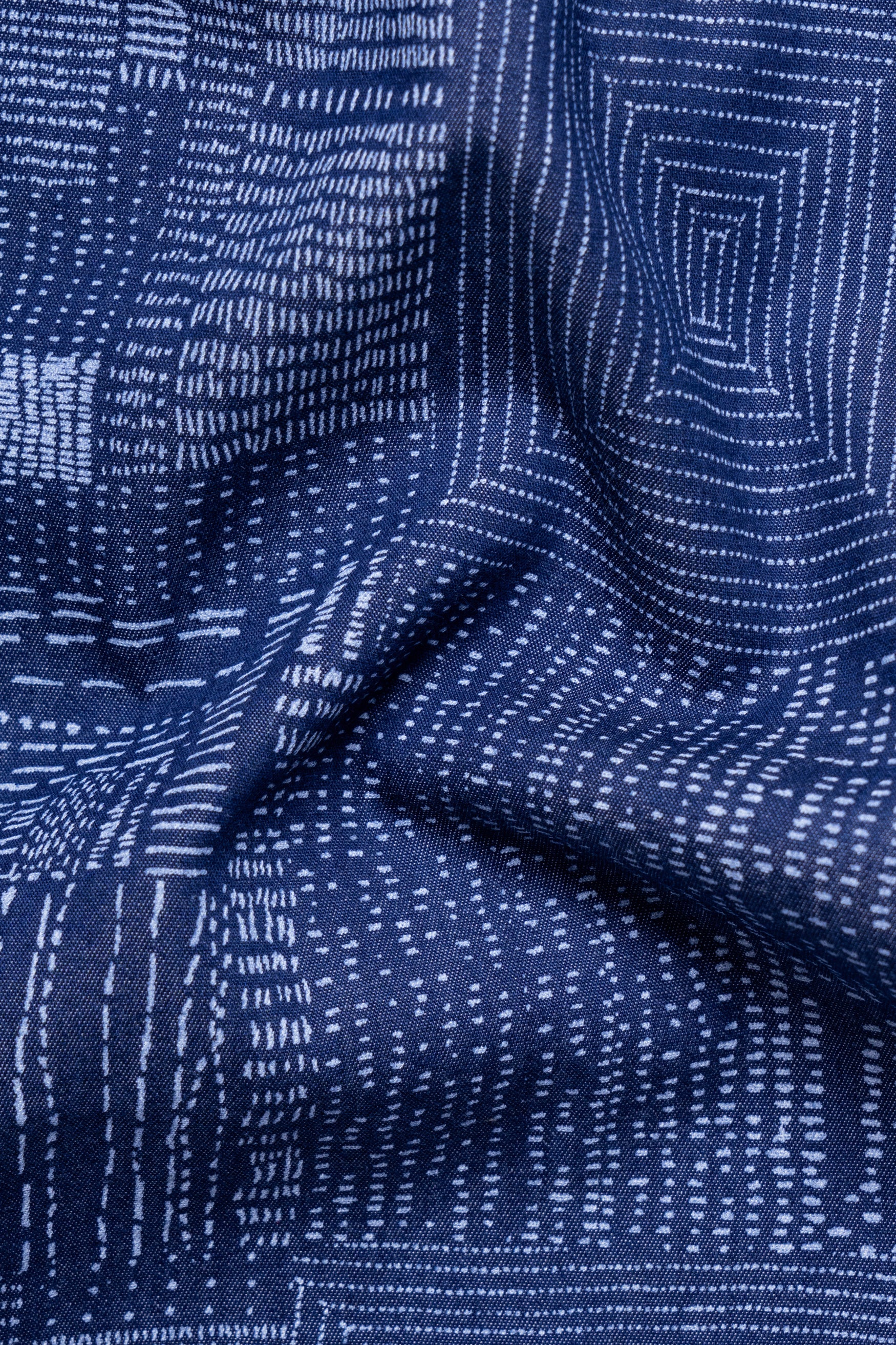 Downriver Blue and Rock Blue Printed Button Down Denim Shirt