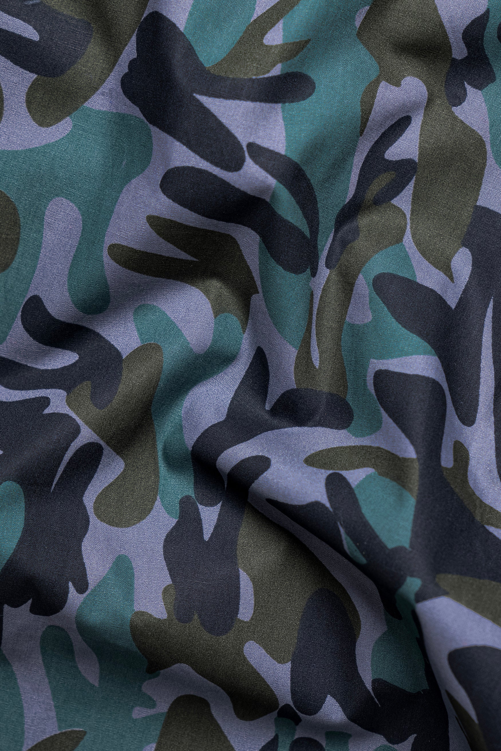 Waikawa Purple and Haiti Blue Multicolour Camouflage Royal Oxford Shirt