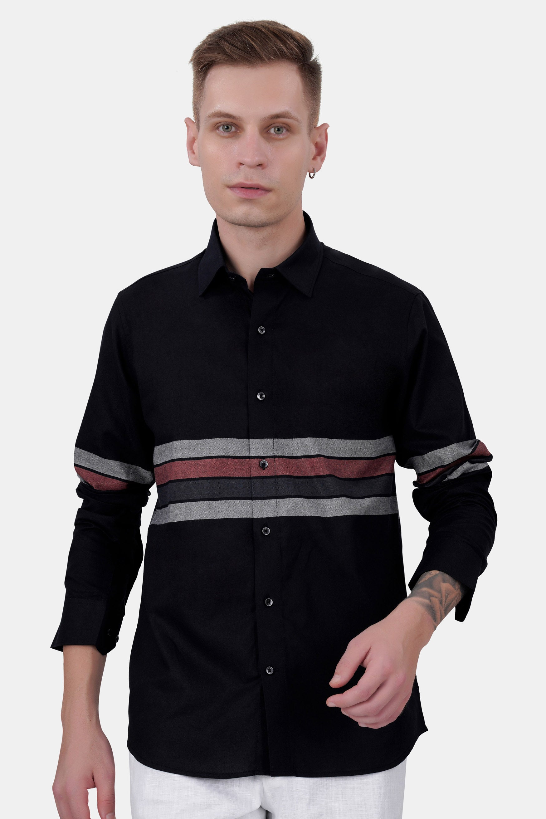 Jade Black with Gunsmoke Gray and Ferra Brown Striped Royal Oxford Shirt