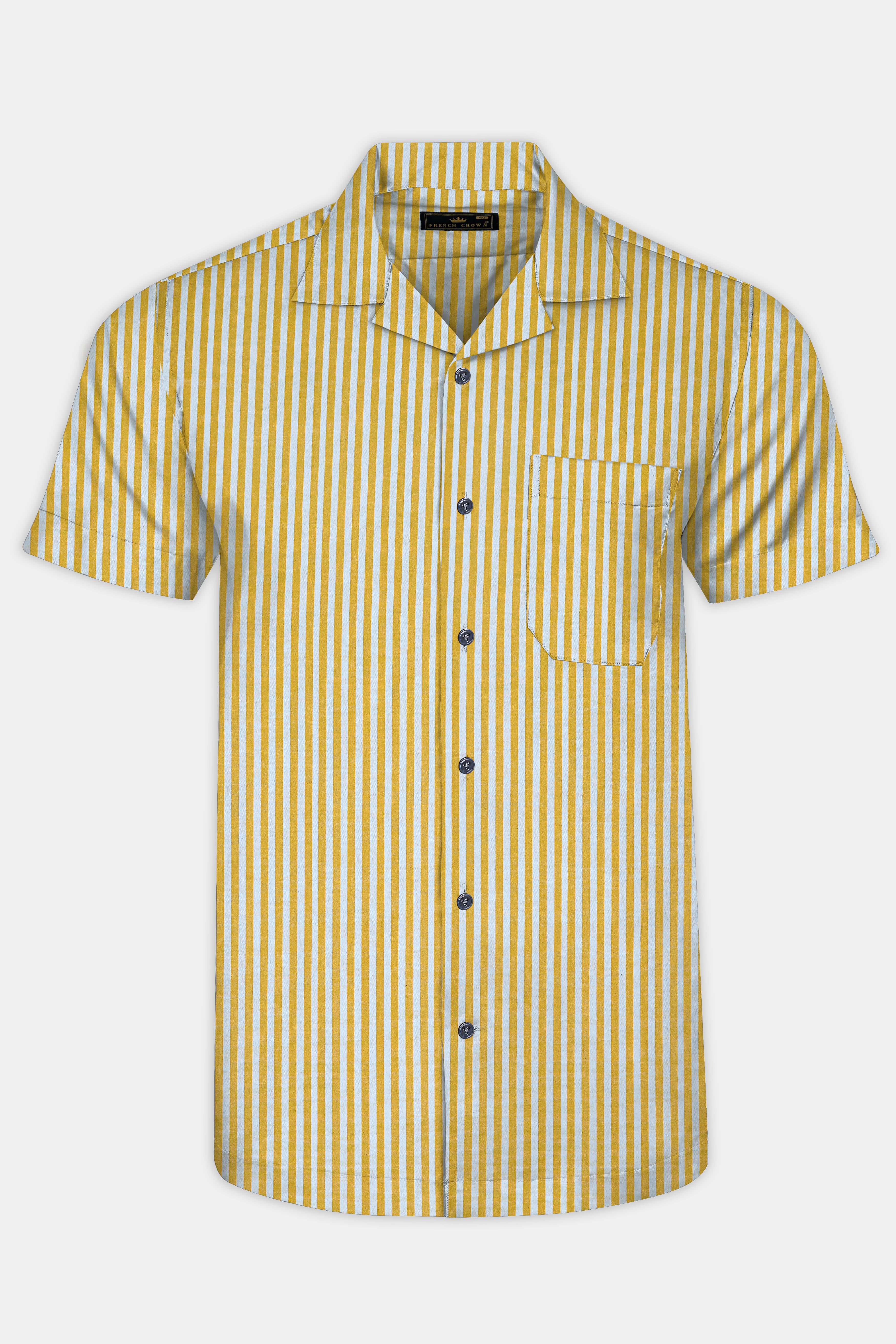 Dijon Yellow and Selago Gray Striped Premium Cotton Shirt