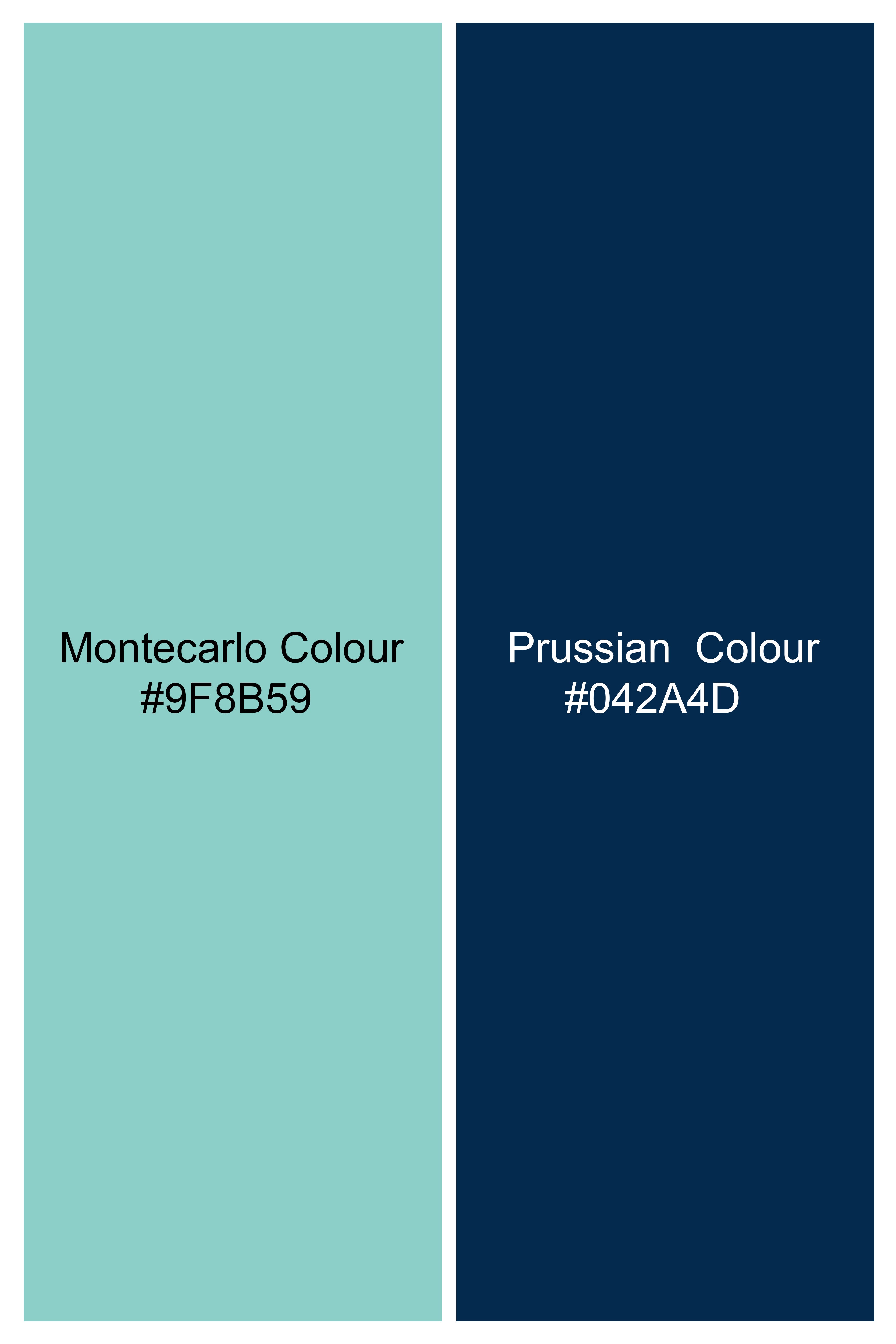 Montecarlo Green and Prussian Blue Block Printed Twill Premium Cotton Shirt