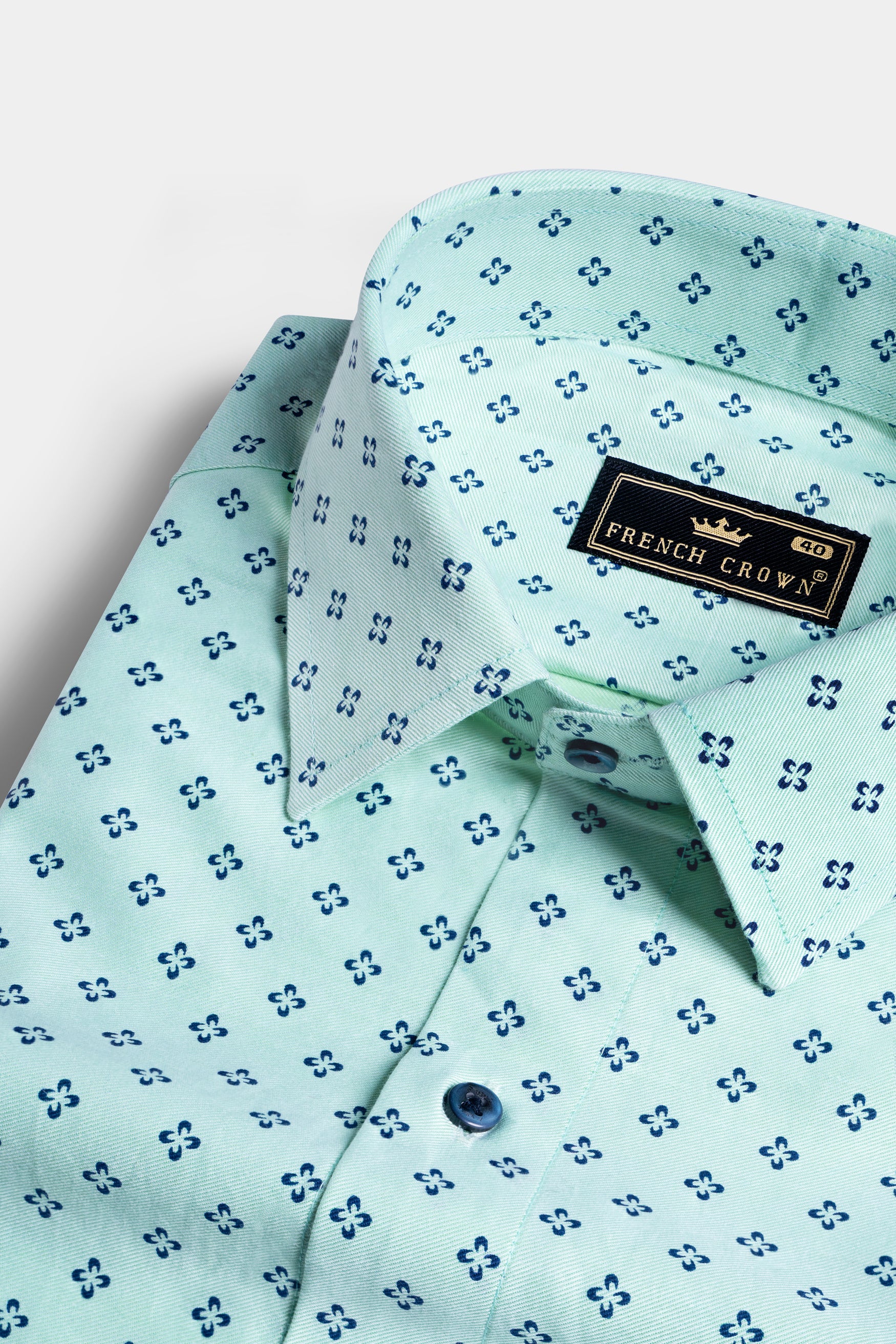 Montecarlo Green and Prussian Blue Block Printed Twill Premium Cotton Shirt
