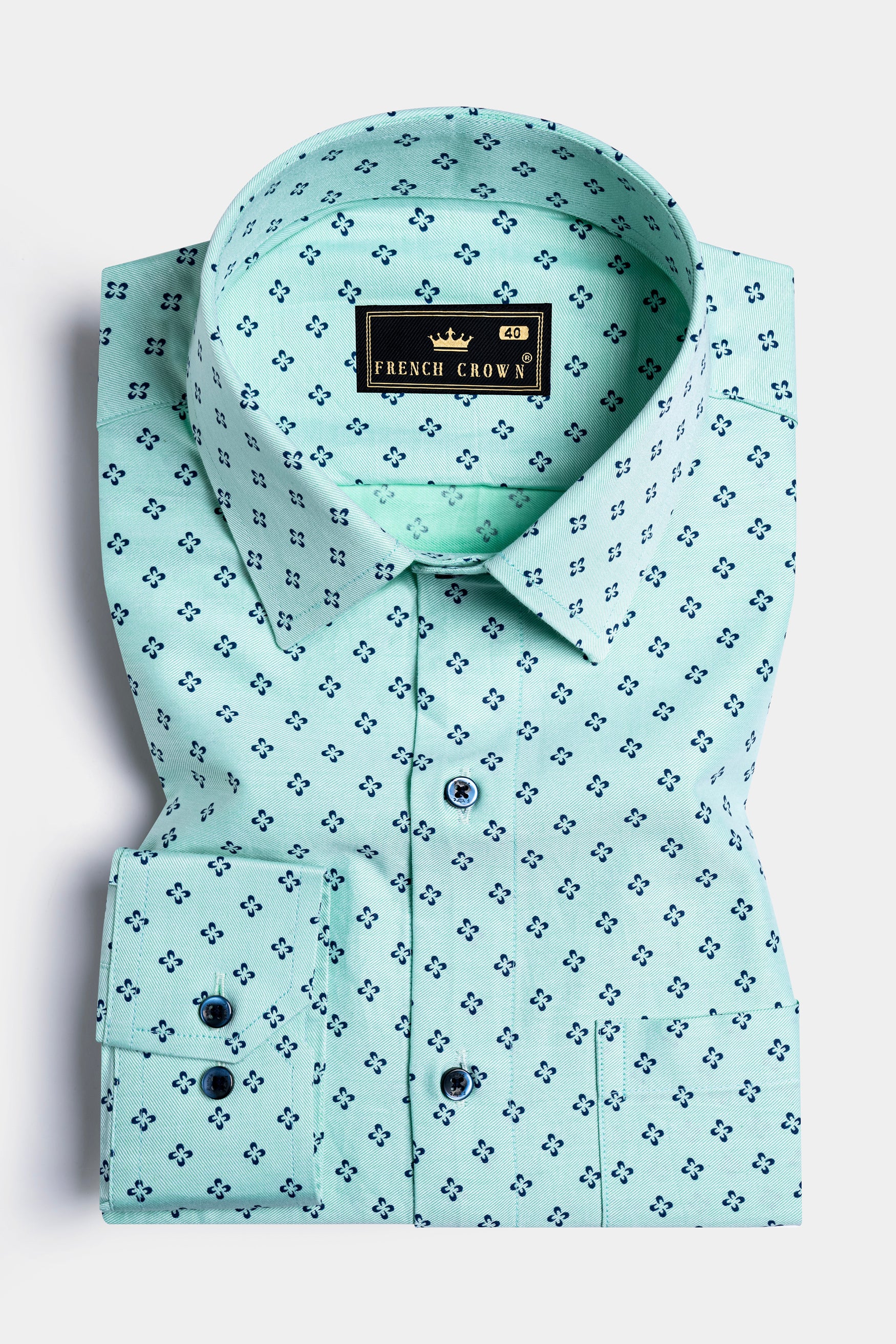 Montecarlo Green and Prussian Blue Block Printed Twill Premium Cotton Shirt