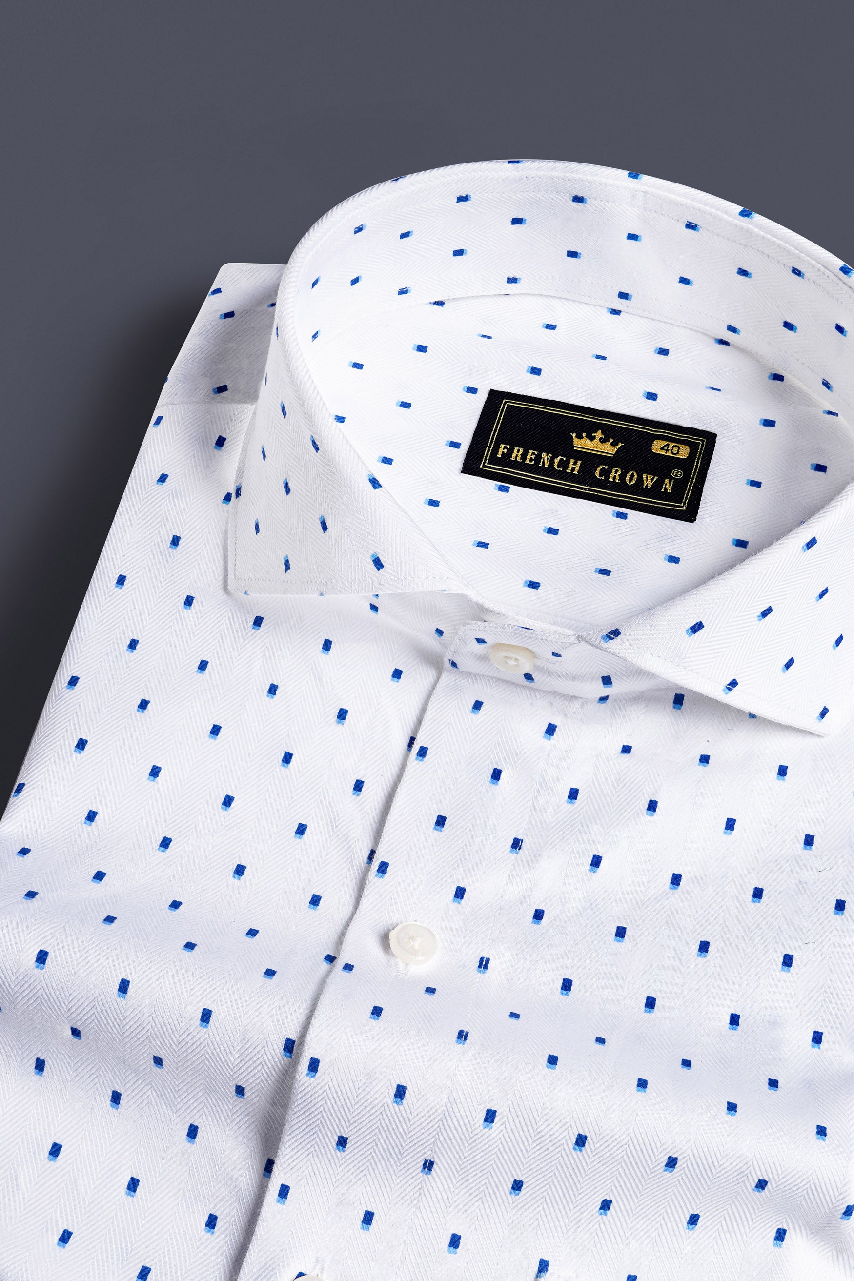 Bright White and Downriver Blue Formal Prints Premium Cotton Shirt