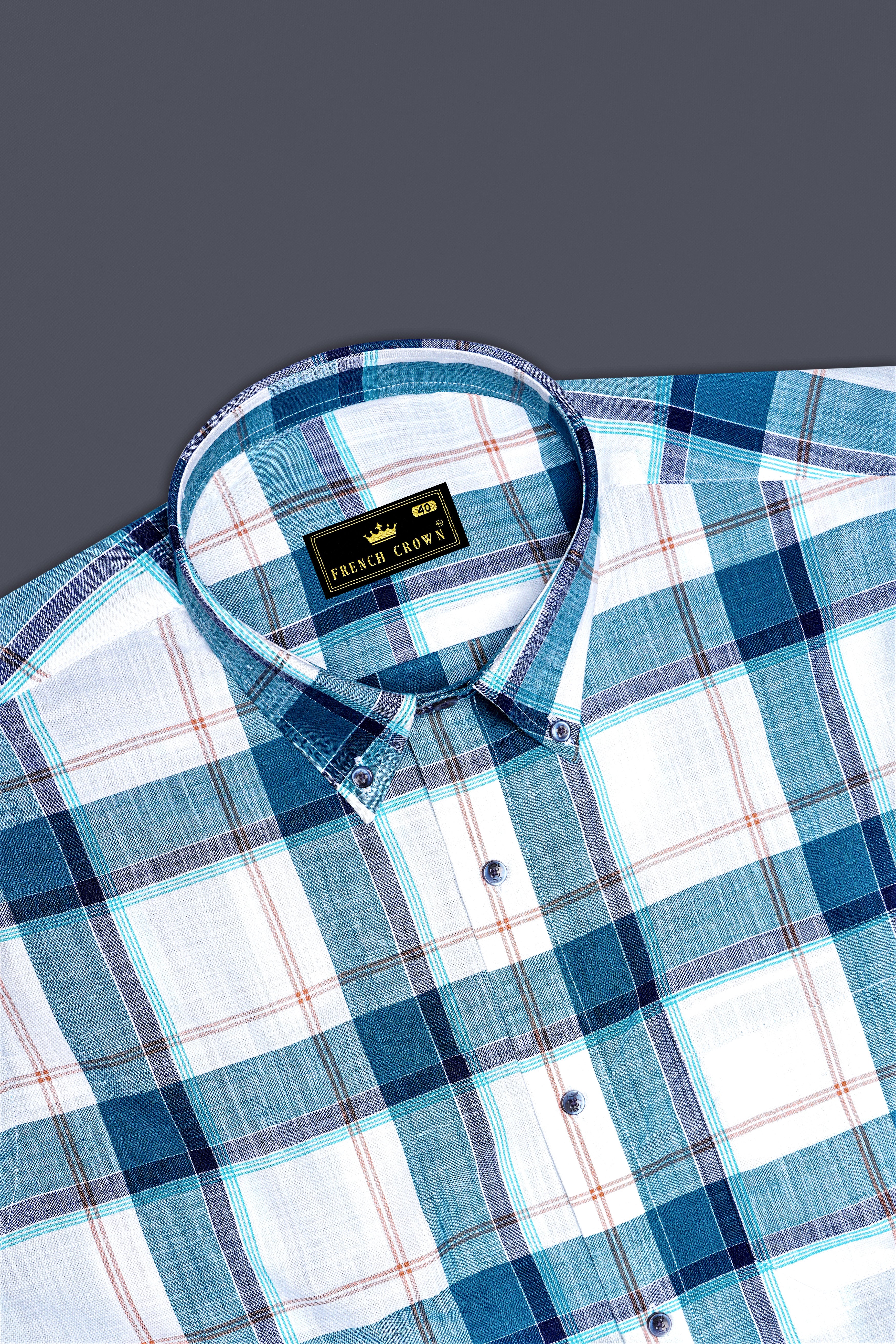 Bright White with Chathams Blue and Desert Brown Plaid Chambray Shirt