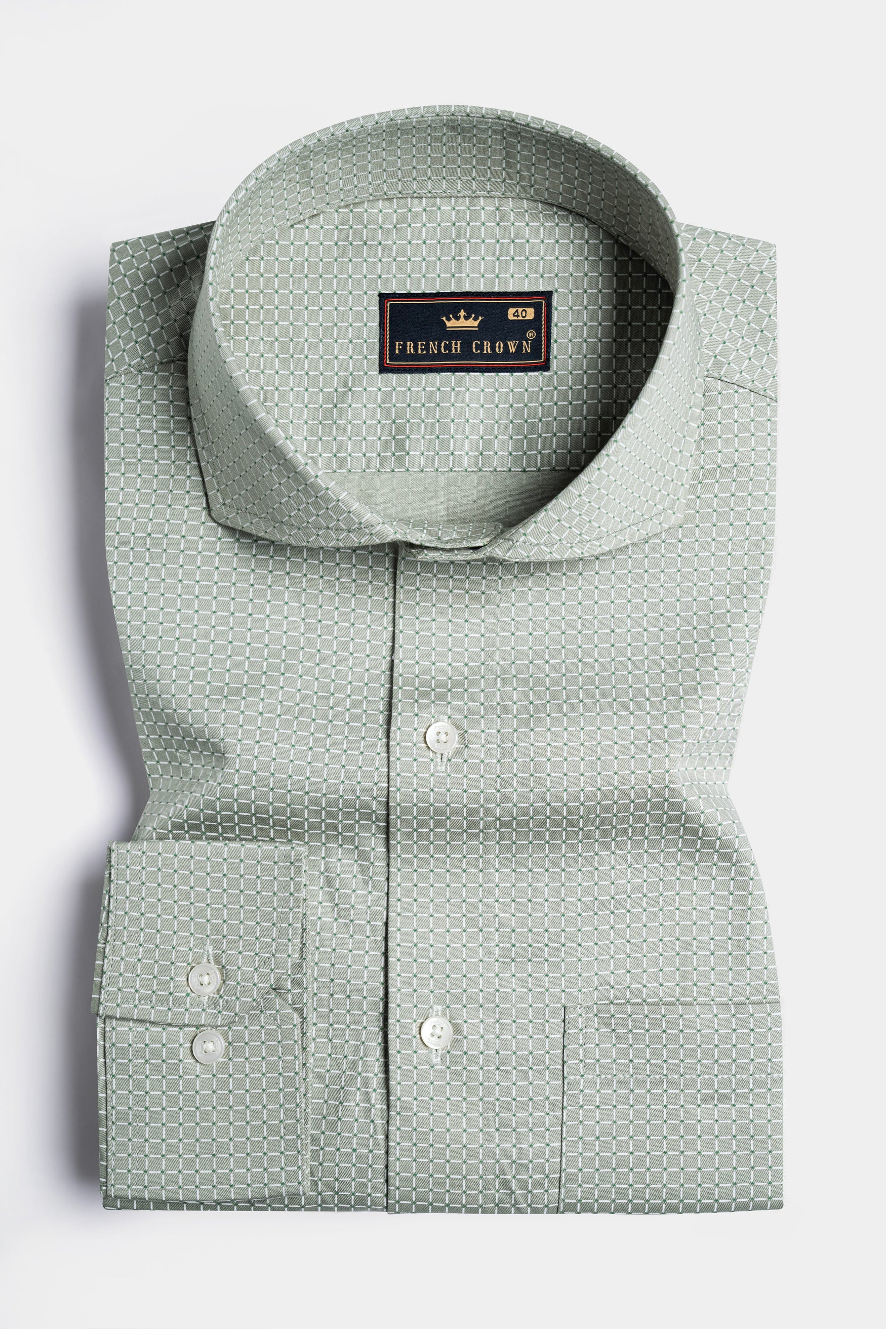 Mantle Green and Black Checkered Dobby Textured Premium Giza Cotton Shirt