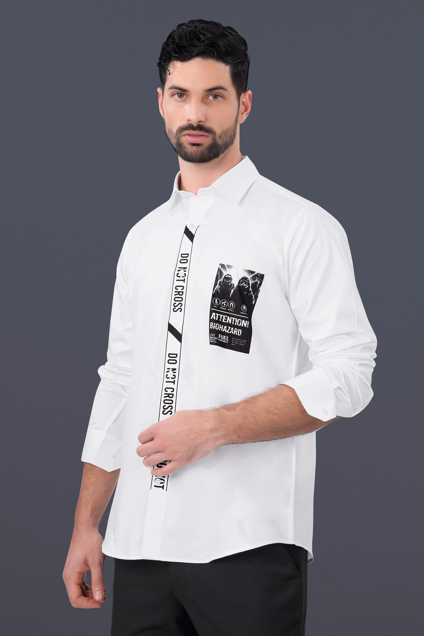 Bright White Printed Subtle Sheen Super Soft Premium Cotton Designer Shirt