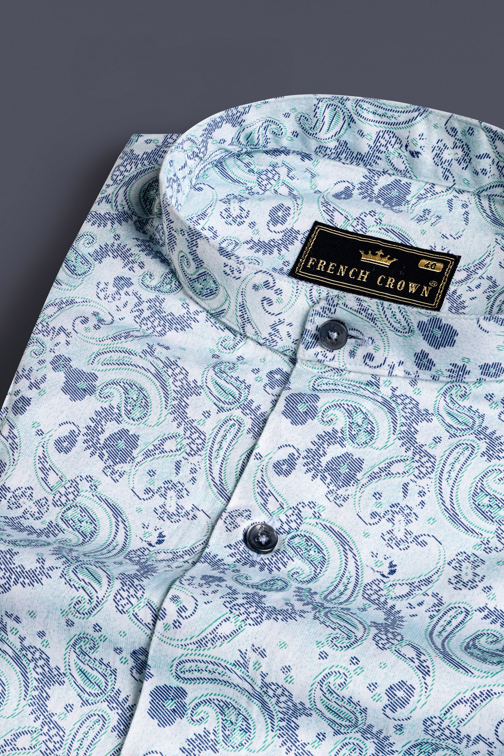 Bright White and Tradewind Green Paisley Printed Subtle Sheen Super Soft Premium Cotton Shirt
