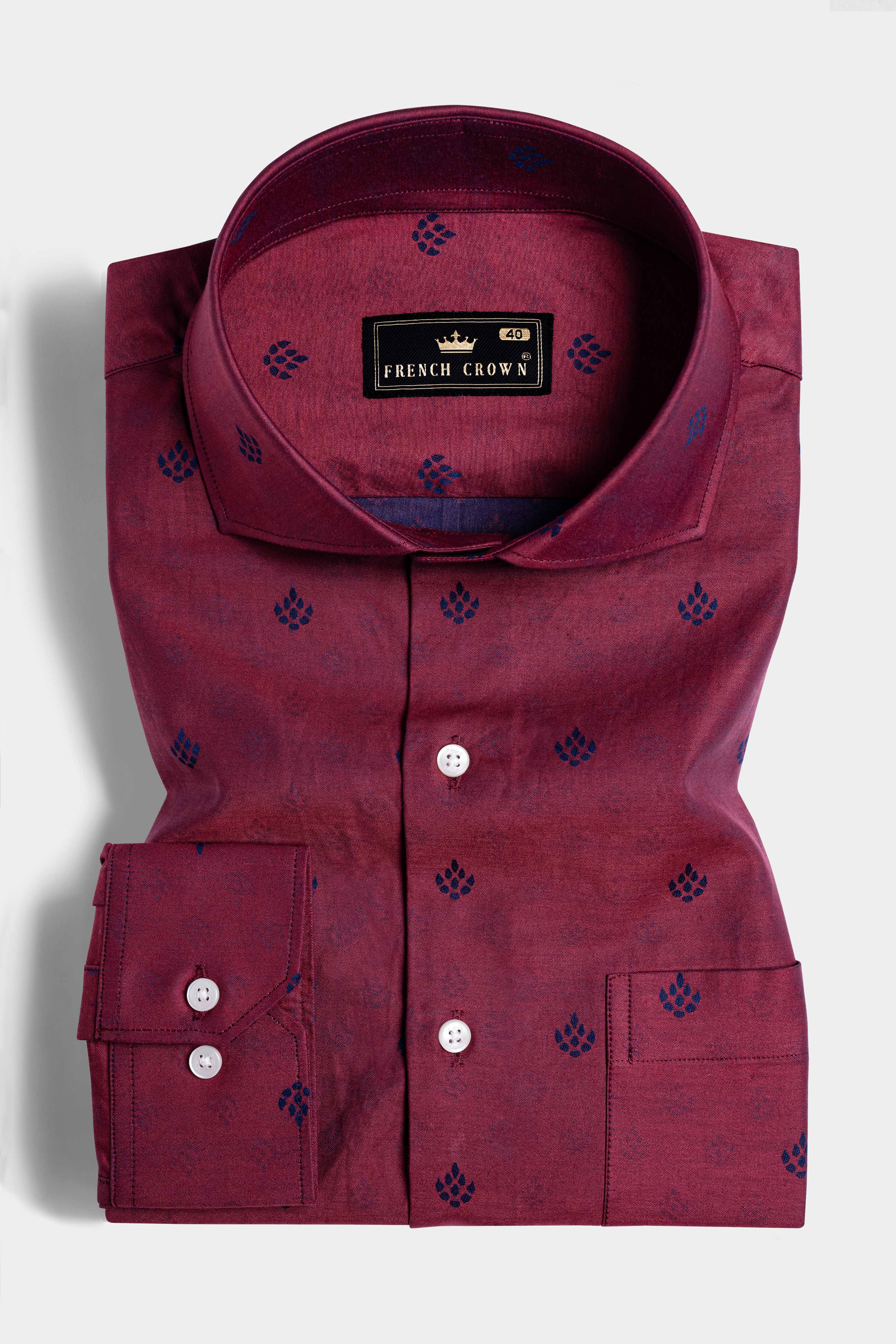 Merlot Maroon Jacquard Textured Premium Giza Cotton Shirt