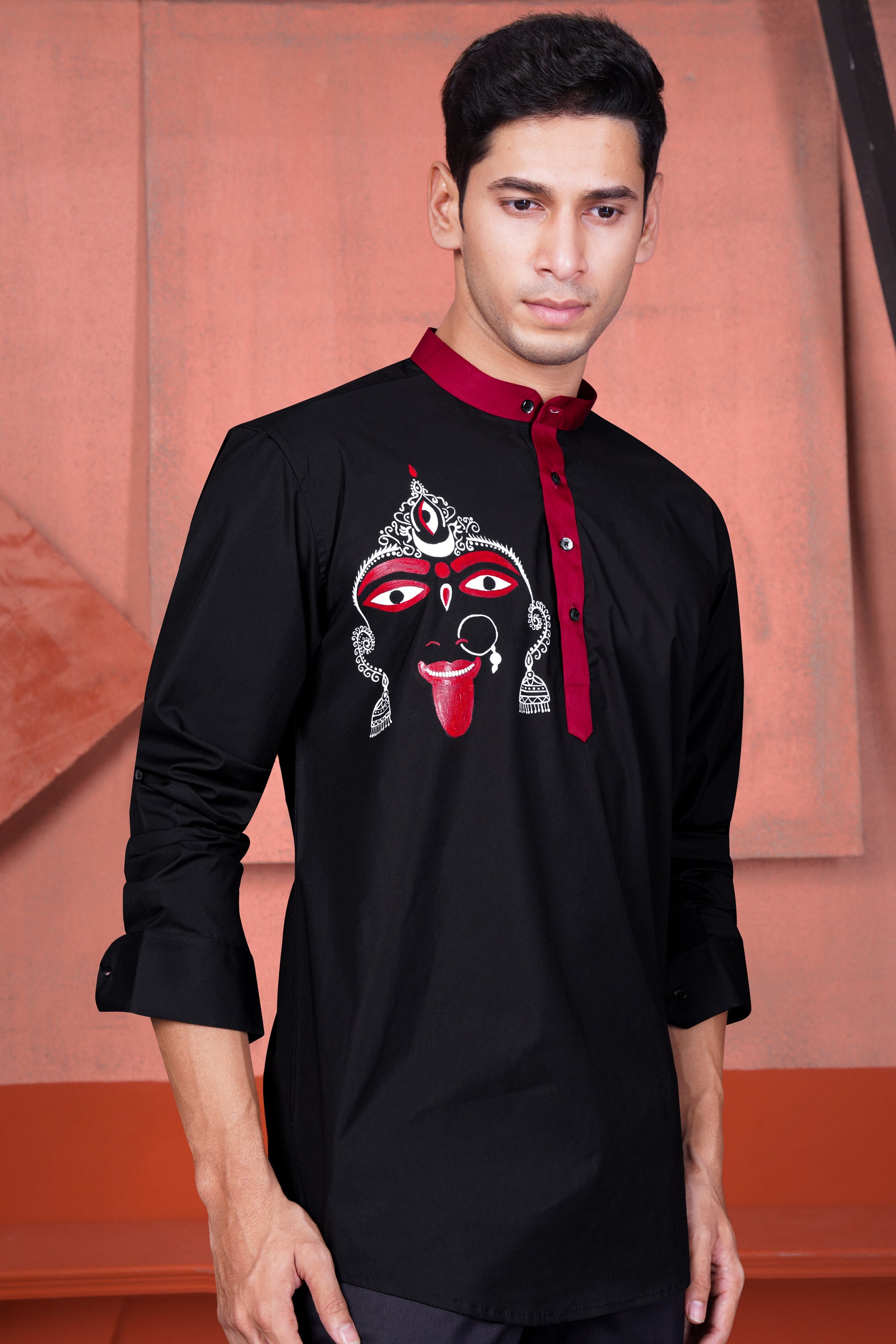Jade Black and Bordeaux Maroon Kali Maa Hand Painted Subtle Sheen Super Soft Premium Cotton Designer Kurta Shirt 11945-M-KS-BLK-38, 11945-M-KS-BLK-H-38, 11945-M-KS-BLK-39, 11945-M-KS-BLK-H-39, 11945-M-KS-BLK-40, 11945-M-KS-BLK-H-40, 11945-M-KS-BLK-42, 11945-M-KS-BLK-H-42, 11945-M-KS-BLK-44, 11945-M-KS-BLK-H-44, 11945-M-KS-BLK-46, 11945-M-KS-BLK-H-46, 11945-M-KS-BLK-48, 11945-M-KS-BLK-H-48, 11945-M-KS-BLK-50, 11945-M-KS-BLK-H-50, 11945-M-KS-BLK-52, 11945-M-KS-BLK-H-52