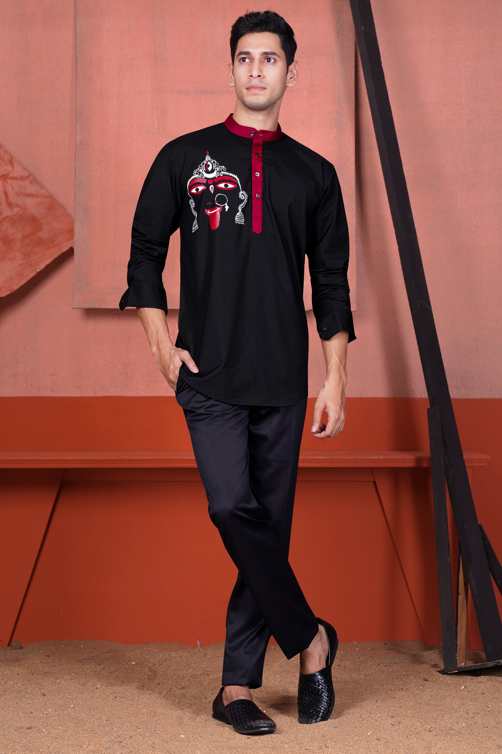 Jade Black and Bordeaux Maroon Kali Maa Hand Painted Subtle Sheen Super Soft Premium Cotton Designer Kurta Shirt 11945-M-KS-BLK-38, 11945-M-KS-BLK-H-38, 11945-M-KS-BLK-39, 11945-M-KS-BLK-H-39, 11945-M-KS-BLK-40, 11945-M-KS-BLK-H-40, 11945-M-KS-BLK-42, 11945-M-KS-BLK-H-42, 11945-M-KS-BLK-44, 11945-M-KS-BLK-H-44, 11945-M-KS-BLK-46, 11945-M-KS-BLK-H-46, 11945-M-KS-BLK-48, 11945-M-KS-BLK-H-48, 11945-M-KS-BLK-50, 11945-M-KS-BLK-H-50, 11945-M-KS-BLK-52, 11945-M-KS-BLK-H-52