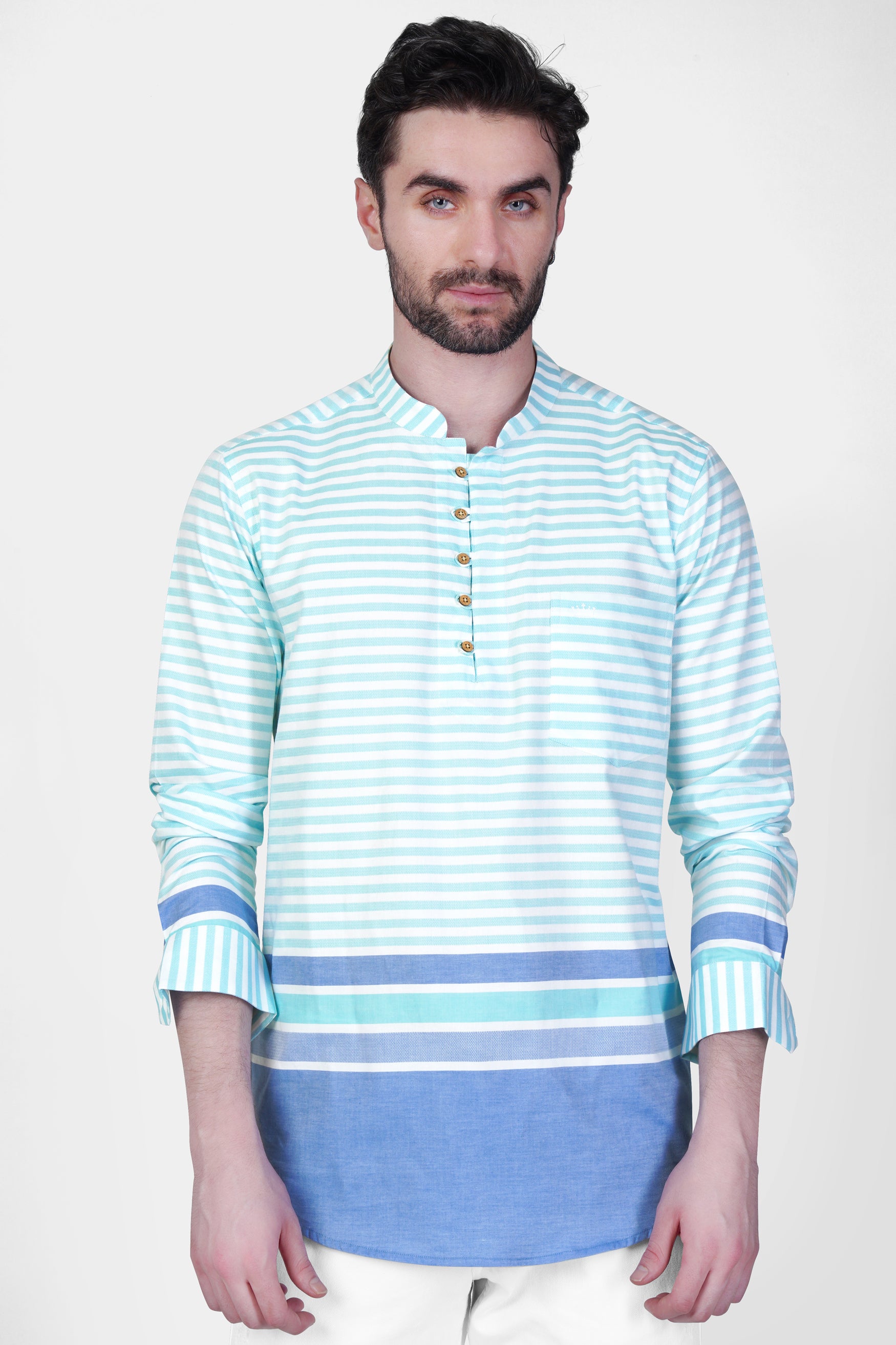 Tiffany Blue and White Striped Dobby textured Premium Giza Cotton Kurta Shirt 11950-KS-38, 11950-KS-H-38, 11950-KS-39, 11950-KS-H-39, 11950-KS-40, 11950-KS-H-40, 11950-KS-42, 11950-KS-H-42, 11950-KS-44, 11950-KS-H-44, 11950-KS-46, 11950-KS-H-46, 11950-KS-48, 11950-KS-H-48, 11950-KS-50, 11950-KS-H-50, 11950-KS-52, 11950-KS-H-52