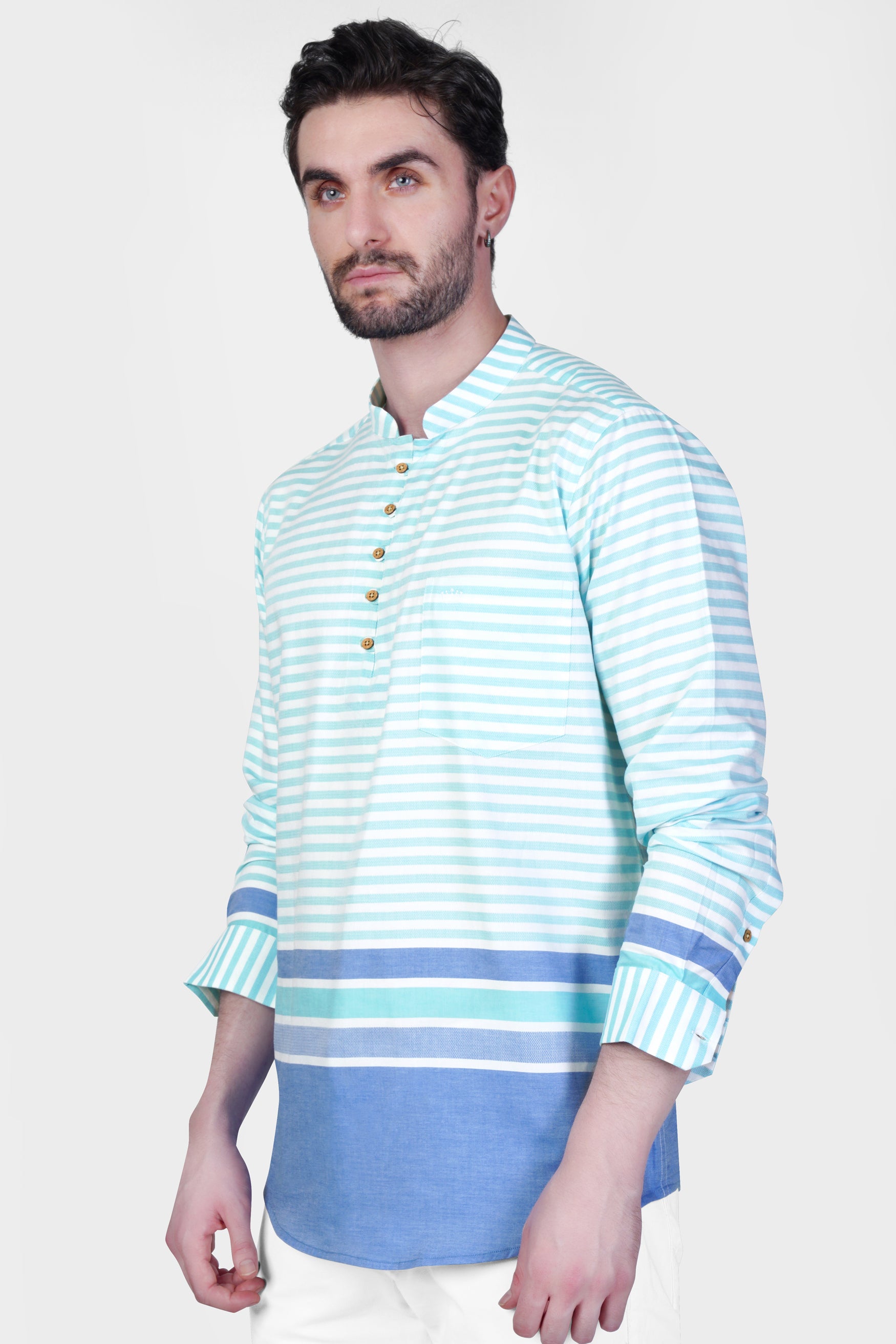 Tiffany Blue and White Striped Dobby textured Premium Giza Cotton Kurta Shirt 11950-KS-38, 11950-KS-H-38, 11950-KS-39, 11950-KS-H-39, 11950-KS-40, 11950-KS-H-40, 11950-KS-42, 11950-KS-H-42, 11950-KS-44, 11950-KS-H-44, 11950-KS-46, 11950-KS-H-46, 11950-KS-48, 11950-KS-H-48, 11950-KS-50, 11950-KS-H-50, 11950-KS-52, 11950-KS-H-52