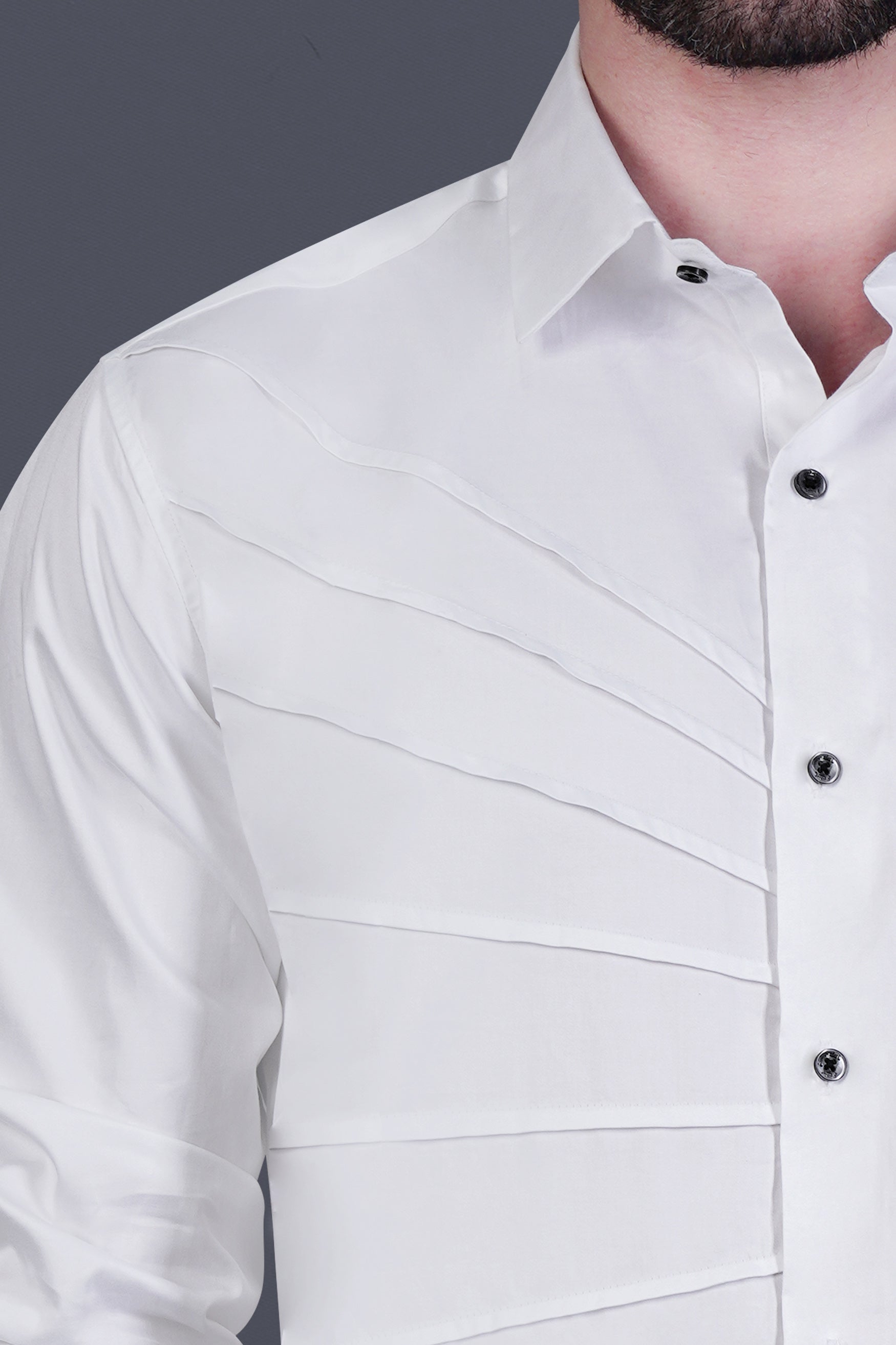 Bright White Infinite Lines Tucks Subtle Sheen Super Soft Premium Cotton Designer Shirt