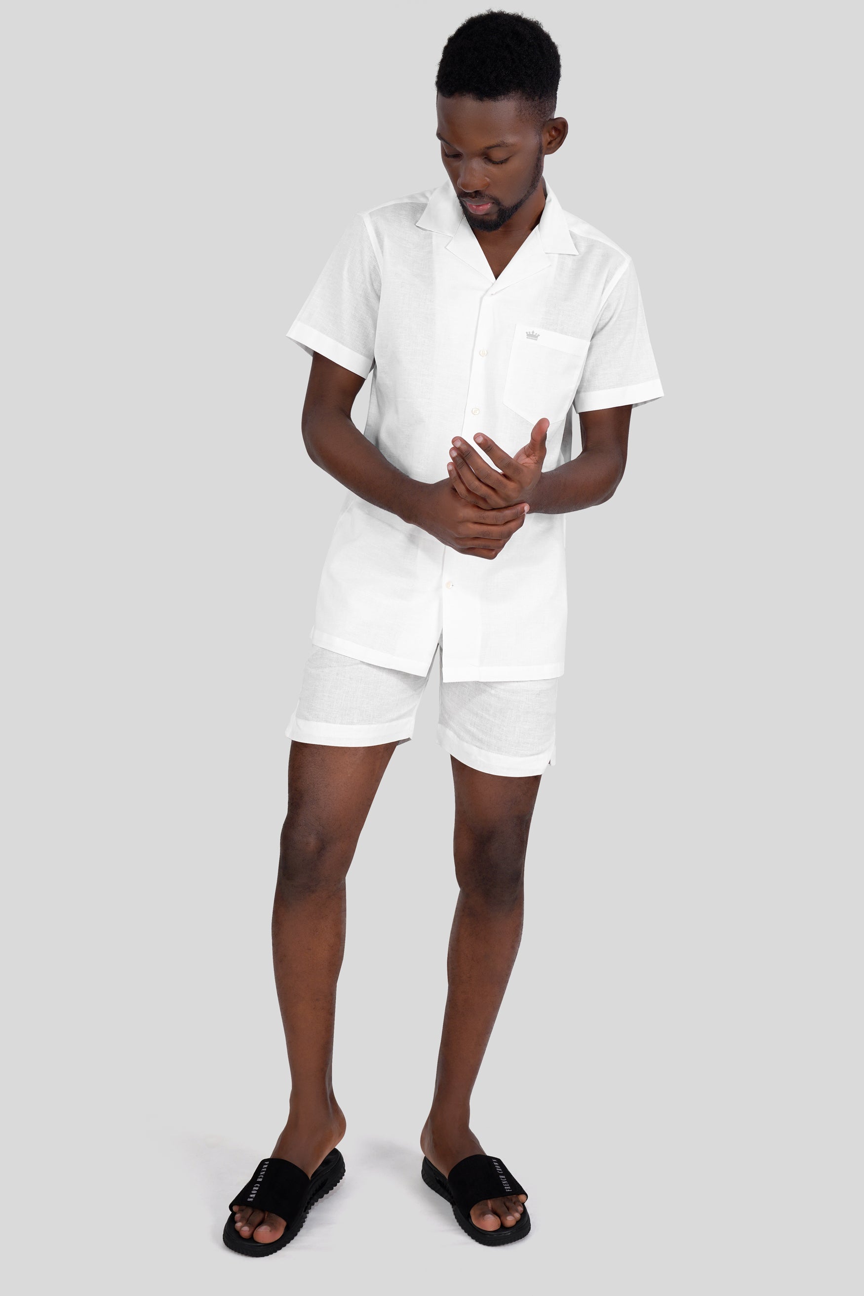 Bright White Luxurious Linen Half Sleeved Shirt 11997-CC-SS-38, 11997-CC-SS-39, 11997-CC-SS-40, 11997-CC-SS-42, 11997-CC-SS-44, 11997-CC-SS-46, 11997-CC-SS-48, 11997-CC-SS-50, 11997-CC-SS-52