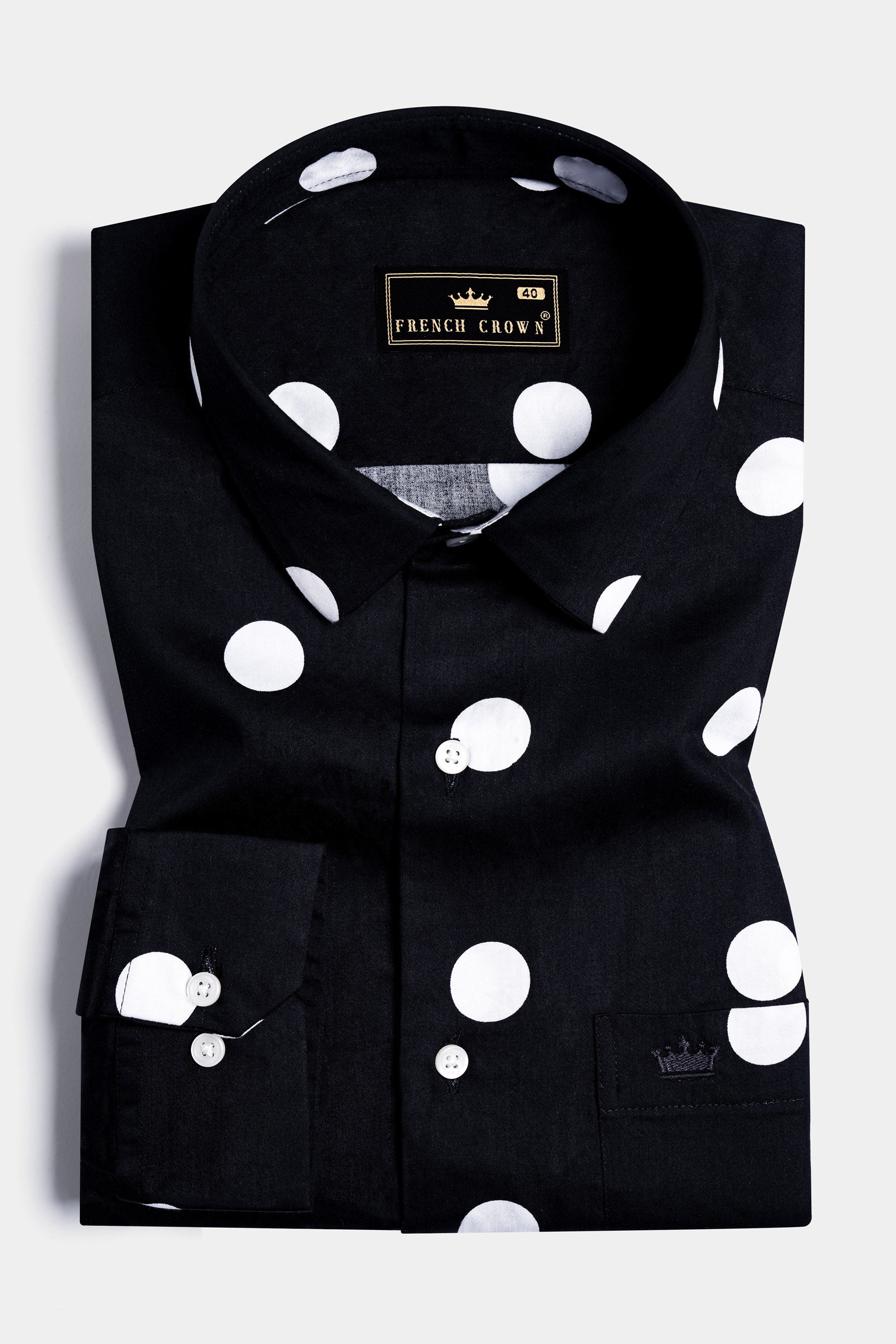 Jade Black and White Polka Dots Premium Cotton Shirt