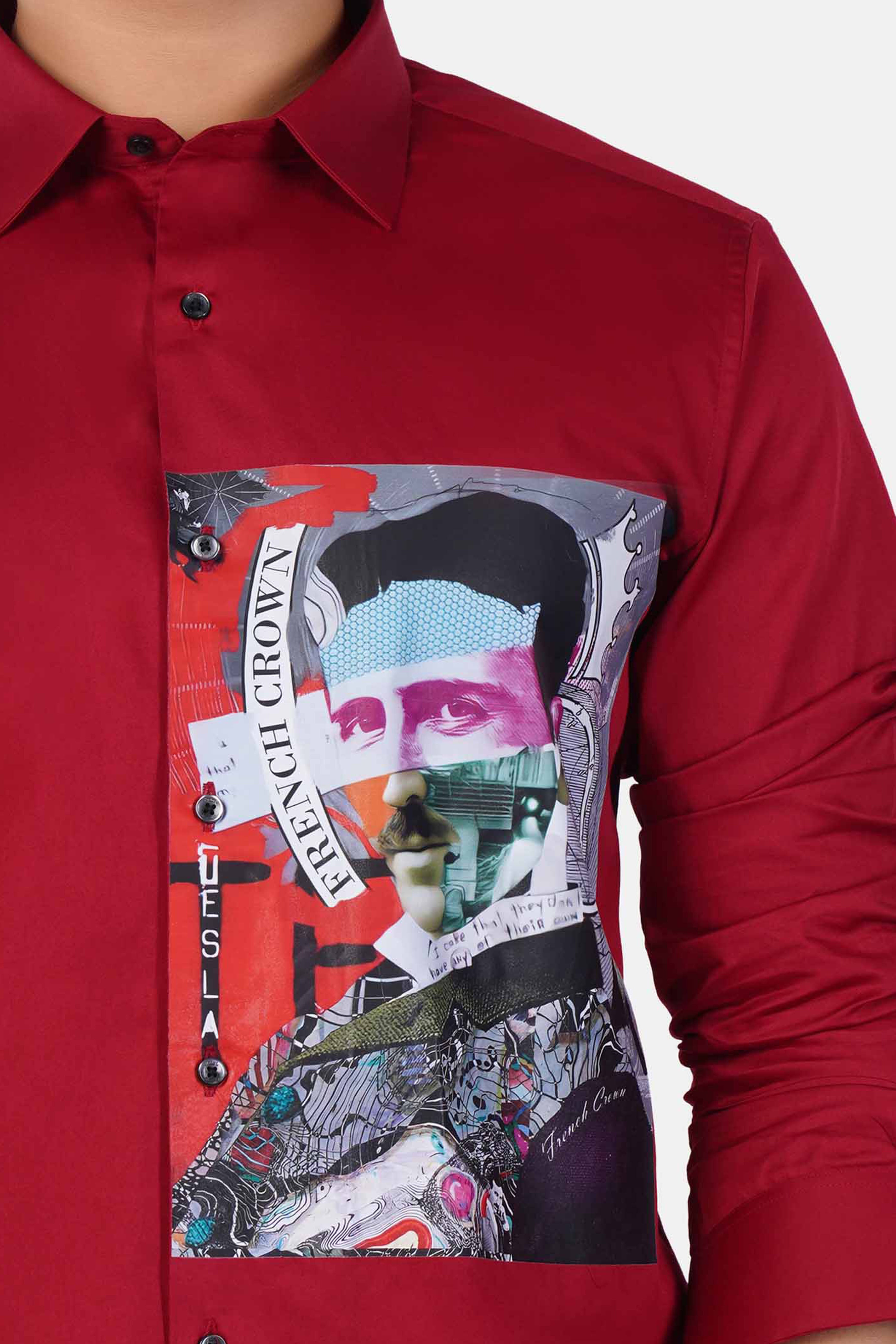 Merlot Red Nikola Tesla Printed Subtle Sheen Super Soft Premium Cotton Designer Shirt