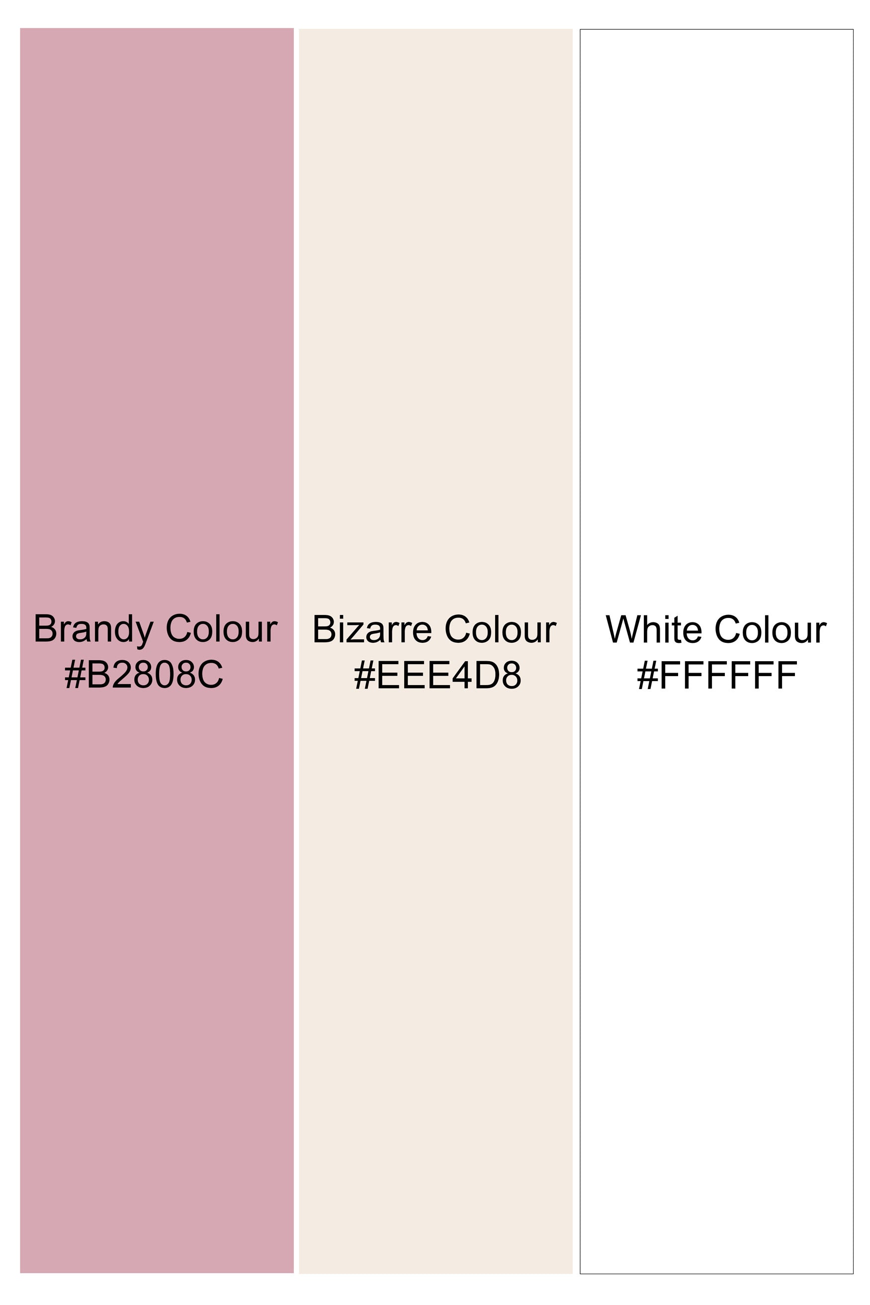 Brandy Pink with Bizarre Cream and White Striped Jacquard Textured Premium Giza Cotton Shirt