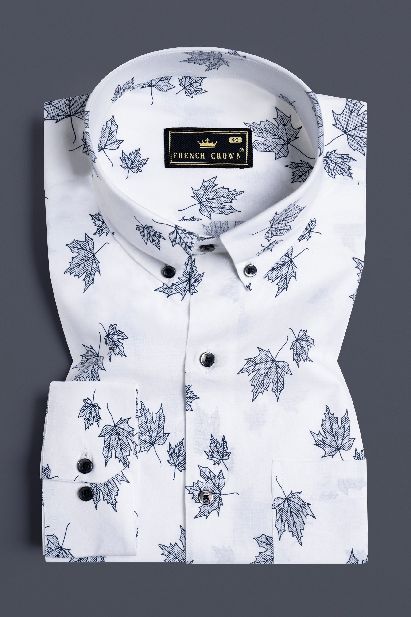 Bright White and Mauve Pink Leaves Printed Subtle Sheen Super Soft Premium Cotton Shirt
