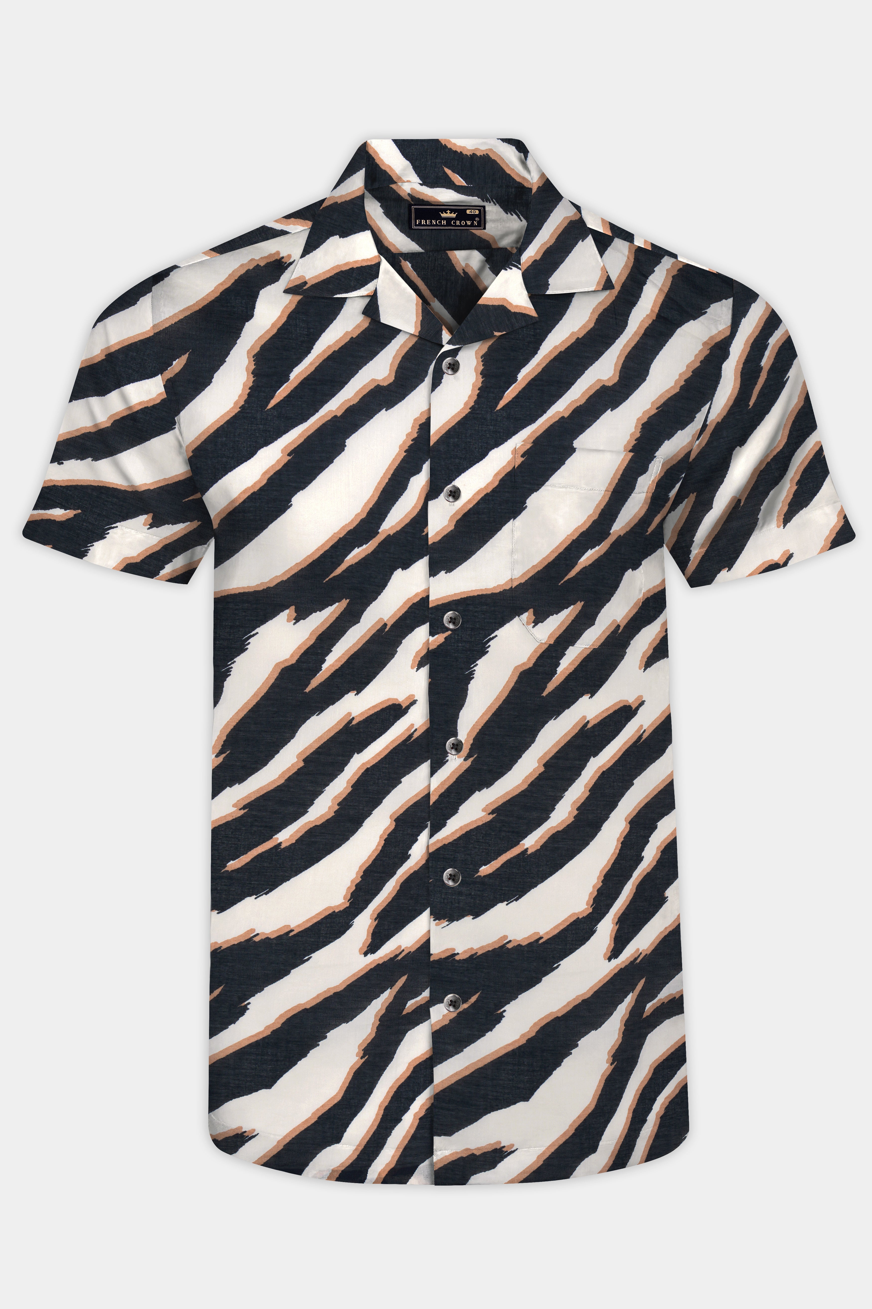 Bright White with Baltic Black and Taupe Brown Zebra Stripes Premium Tencel Shirt