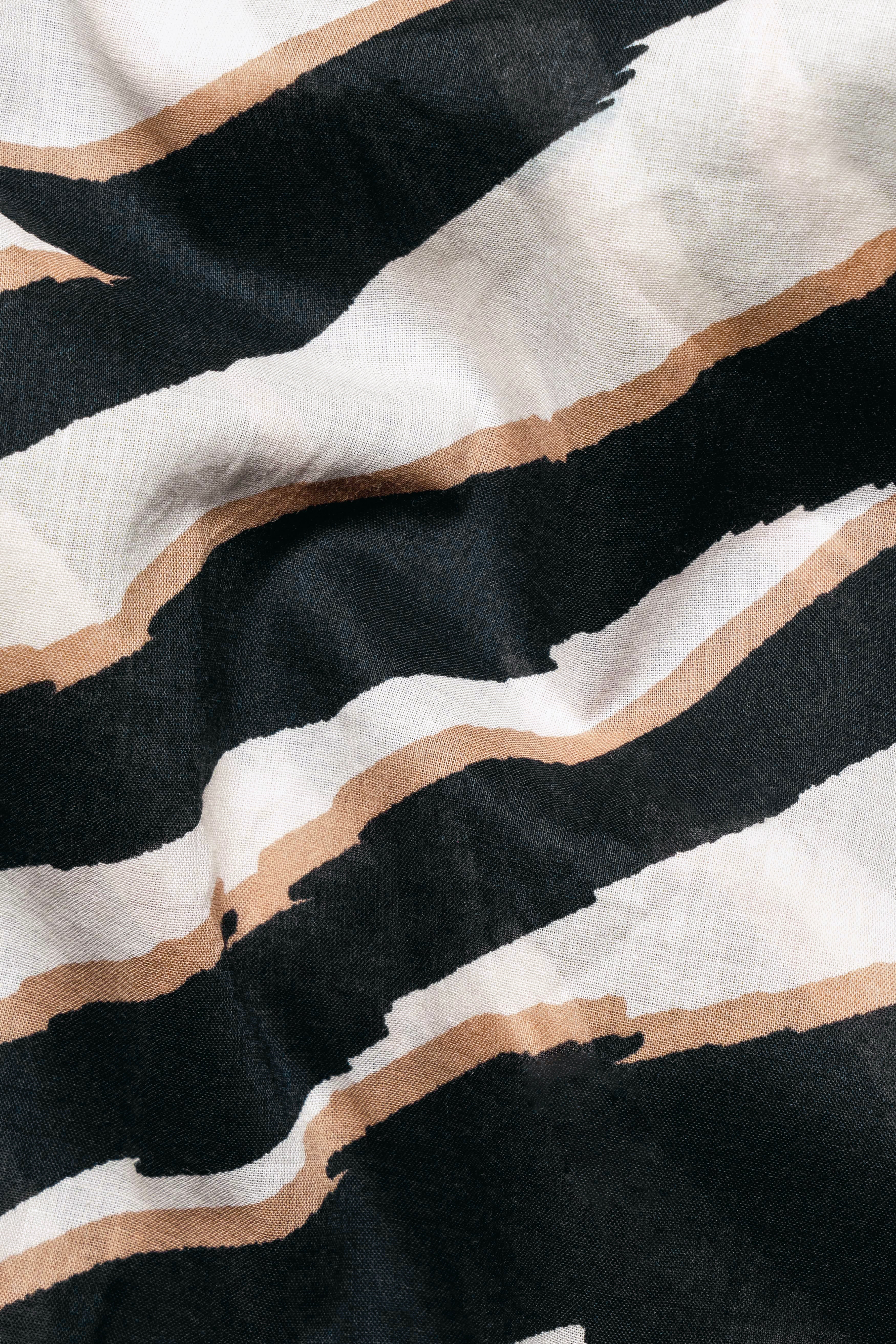 Bright White with Baltic Black and Taupe Brown Zebra Stripes Premium Tencel Shirt