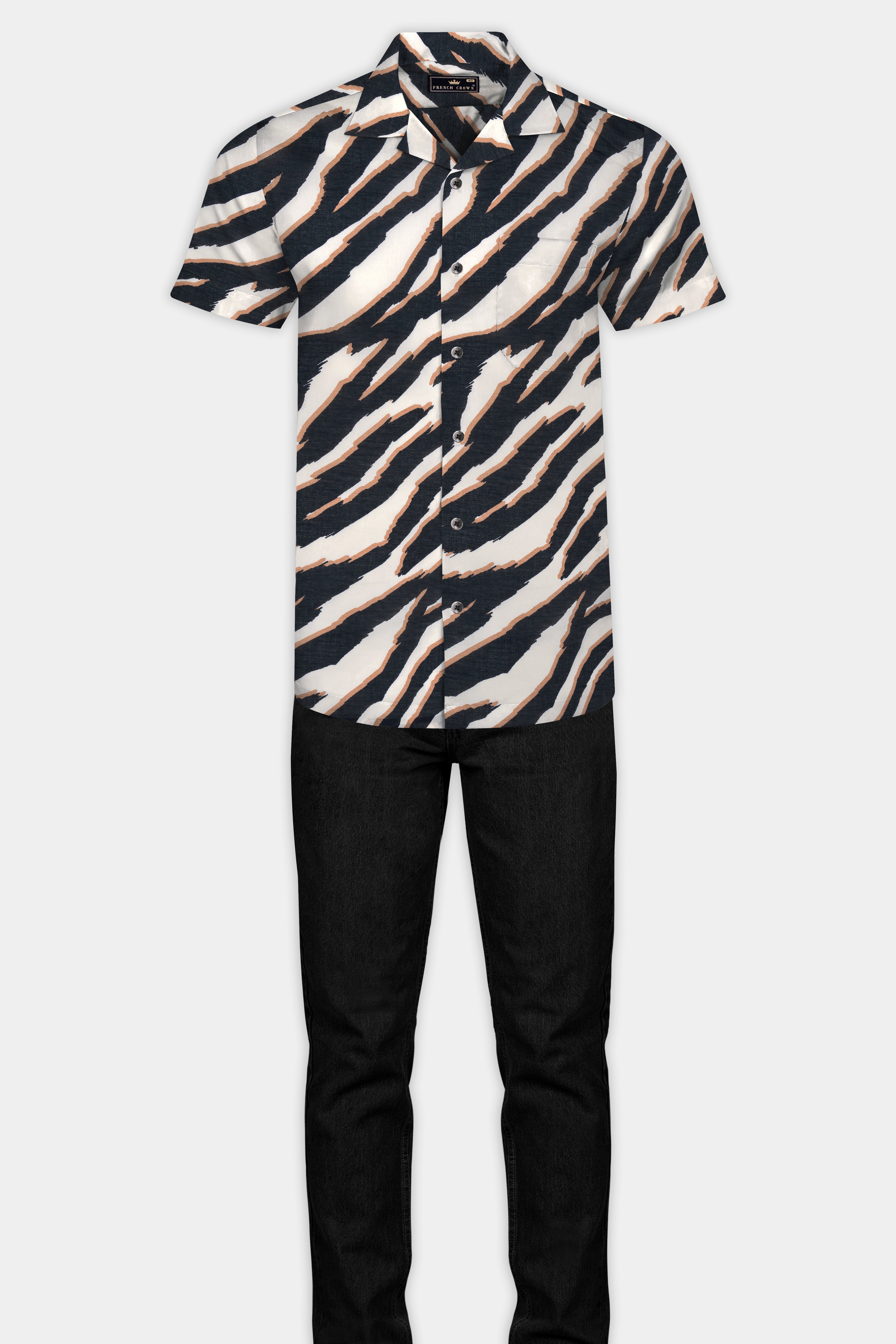 Bright White with Baltic Black and Taupe Brown Zebra Stripes Premium Tencel Shirt