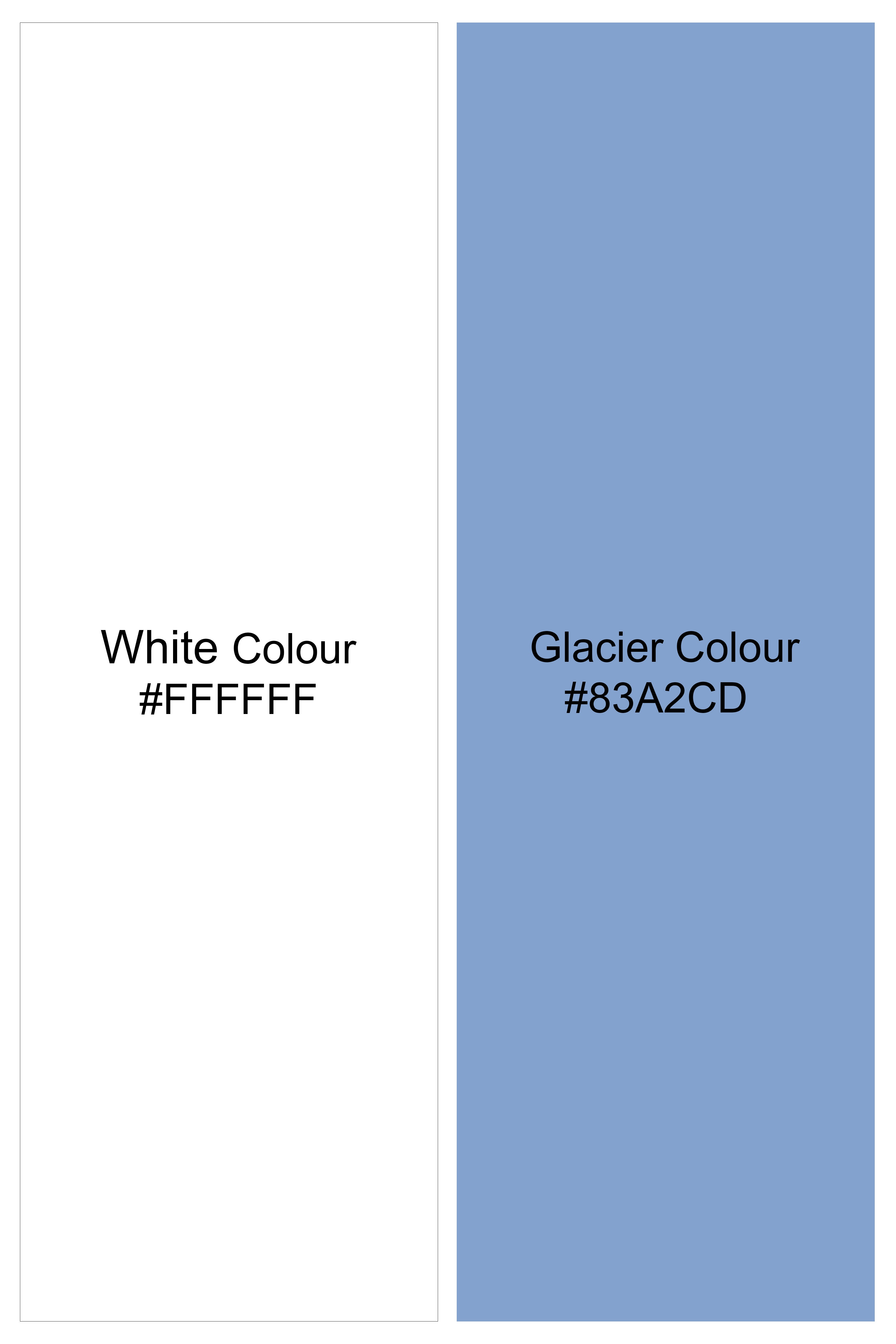 Bright White and Glacier Blue Striped Premium Cotton Kurta Shirt