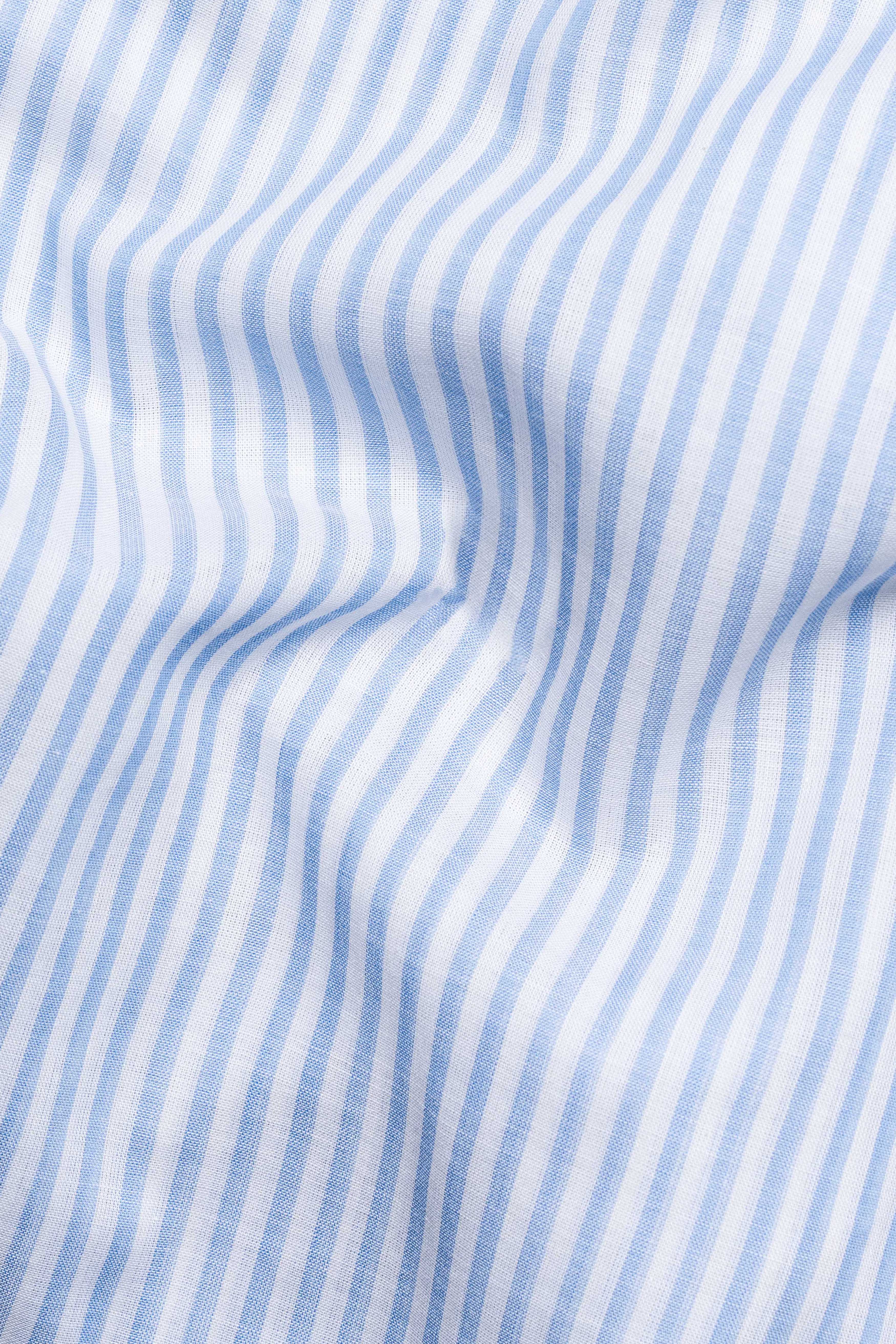 Bright White and Glacier Blue Striped Premium Cotton Kurta Shirt