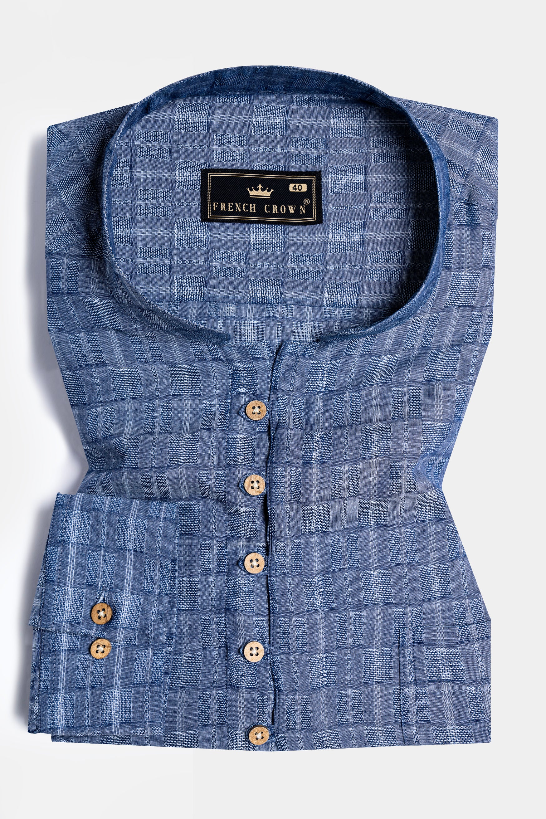 Waikawa Blue and Casper Gray Dobby Textured Premium Giza Cotton Kurta Shirt