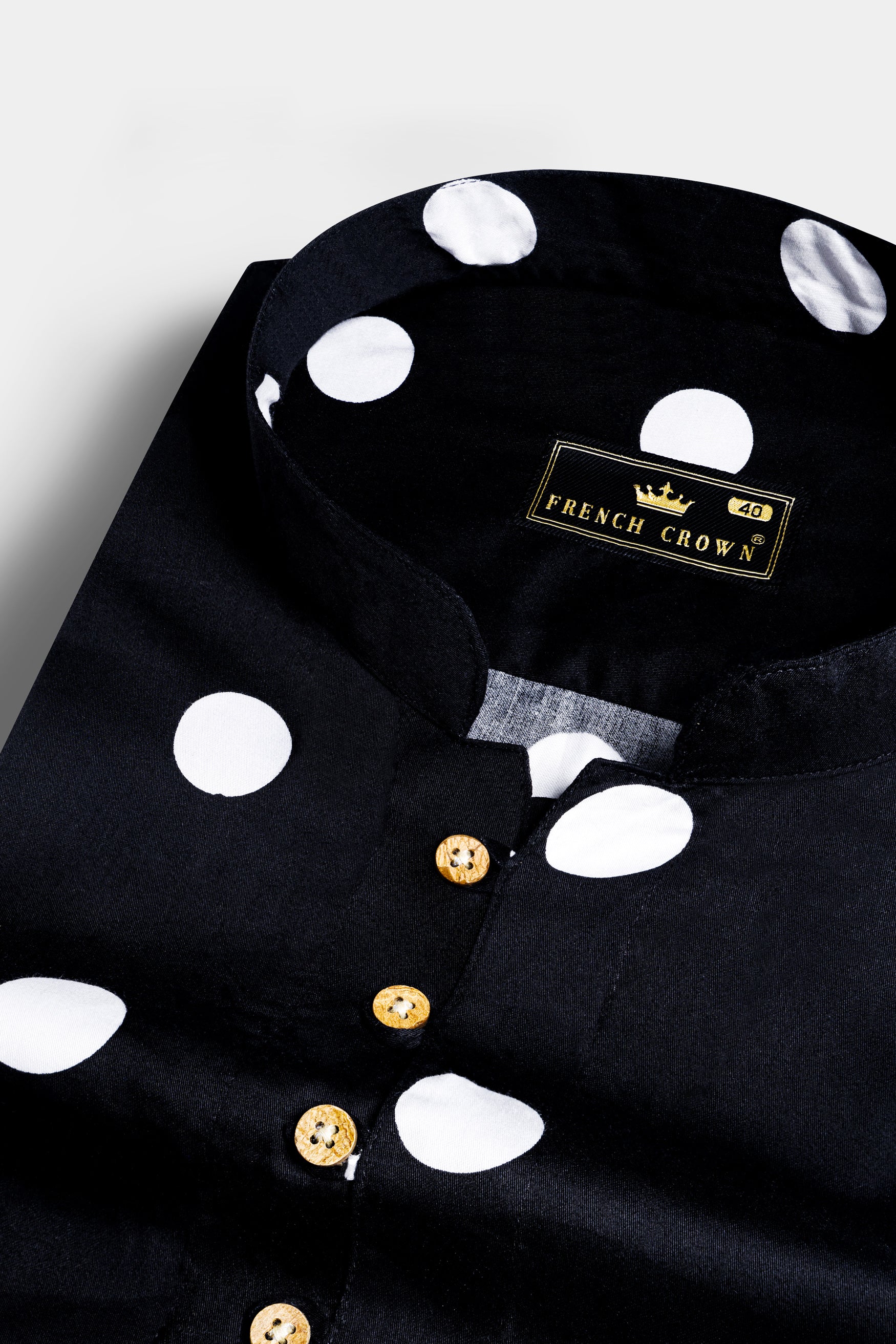 Jade Black and White Polka Dots Premium Cotton Kurta Shirt