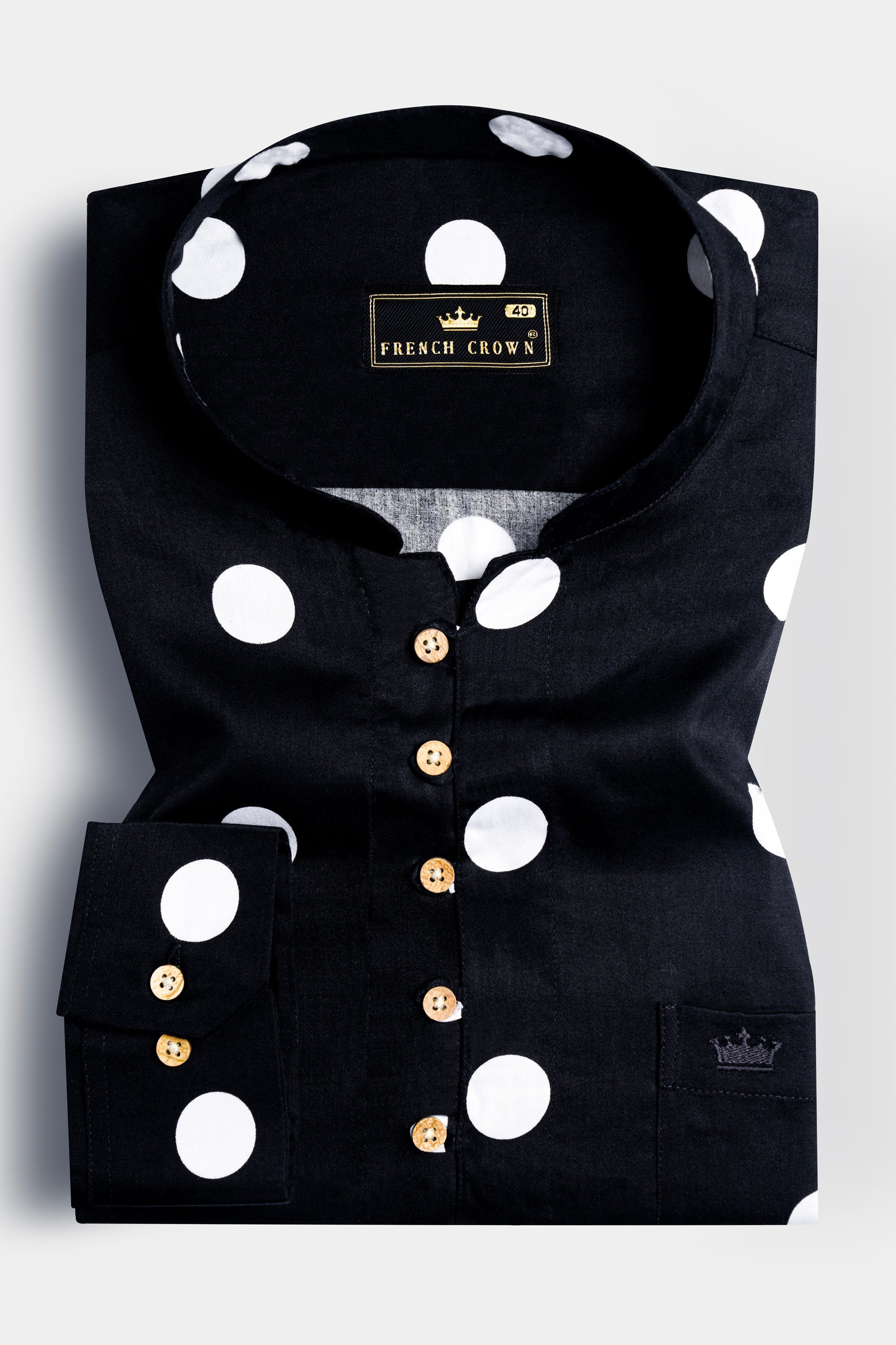 Jade Black and White Polka Dots Premium Cotton Kurta Shirt