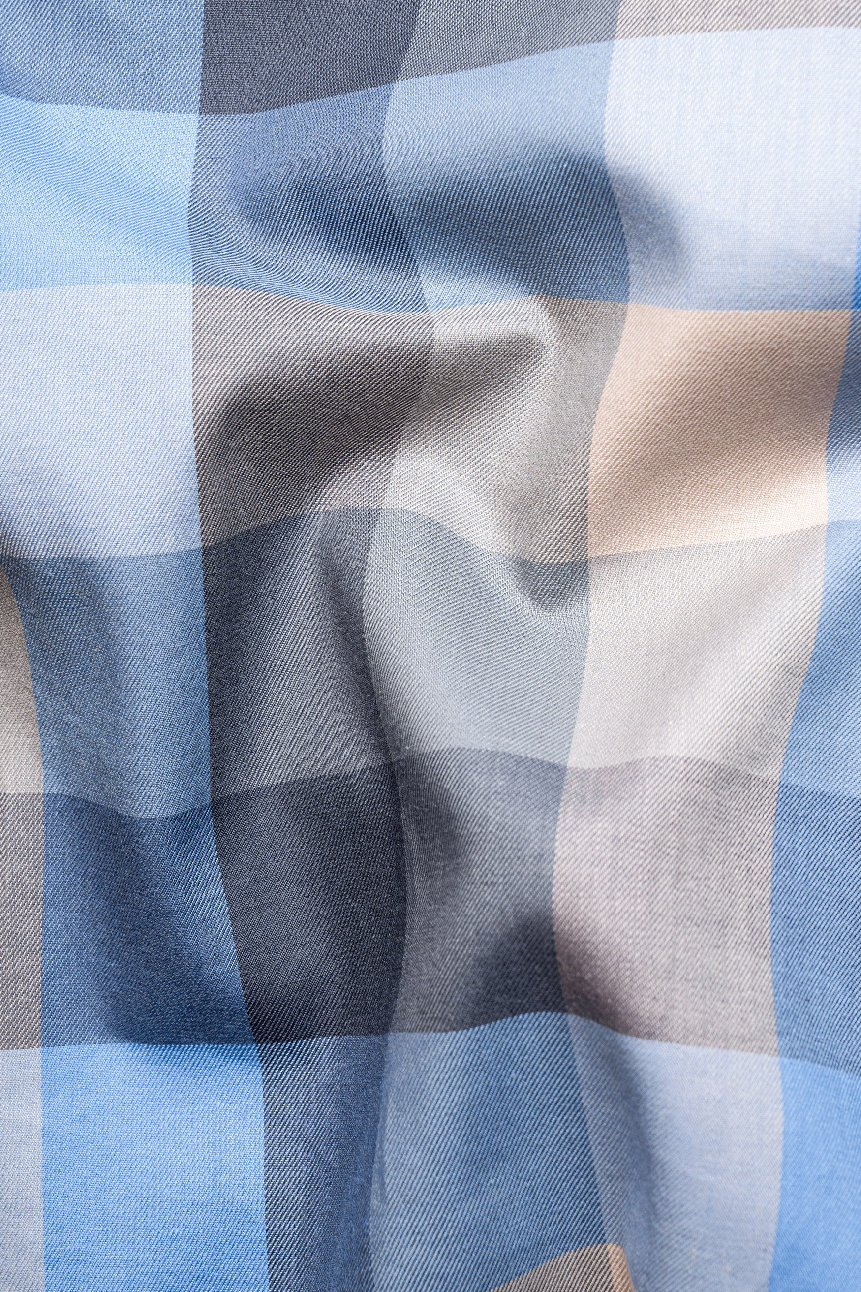Glacier Blue and Oyster Beige Checked Twill Premium Cotton Shirt