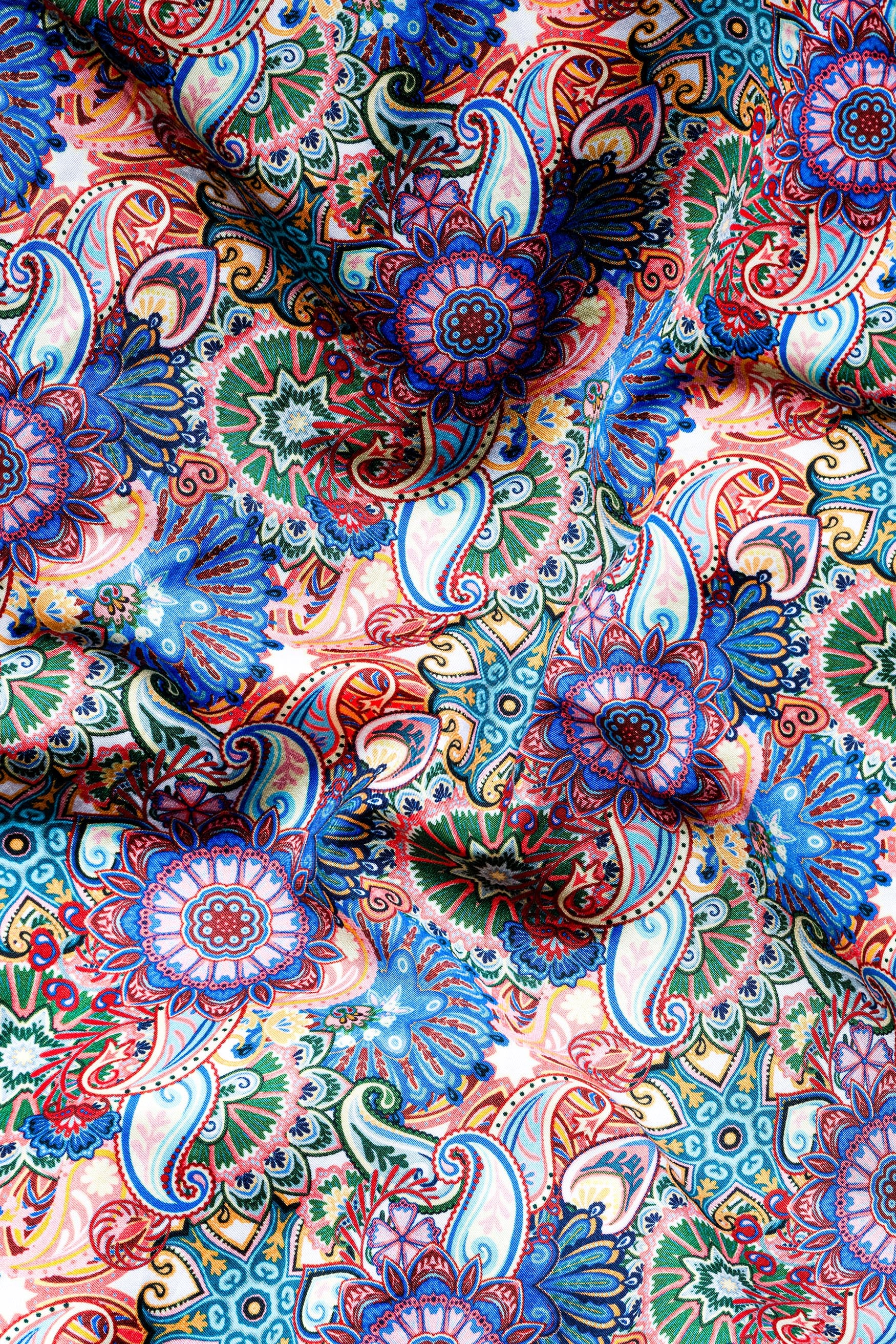 Bluish and Peachy Multicolour Paisley Printed Subtle Sheen Super Soft Premium Cotton Kurta Shirt