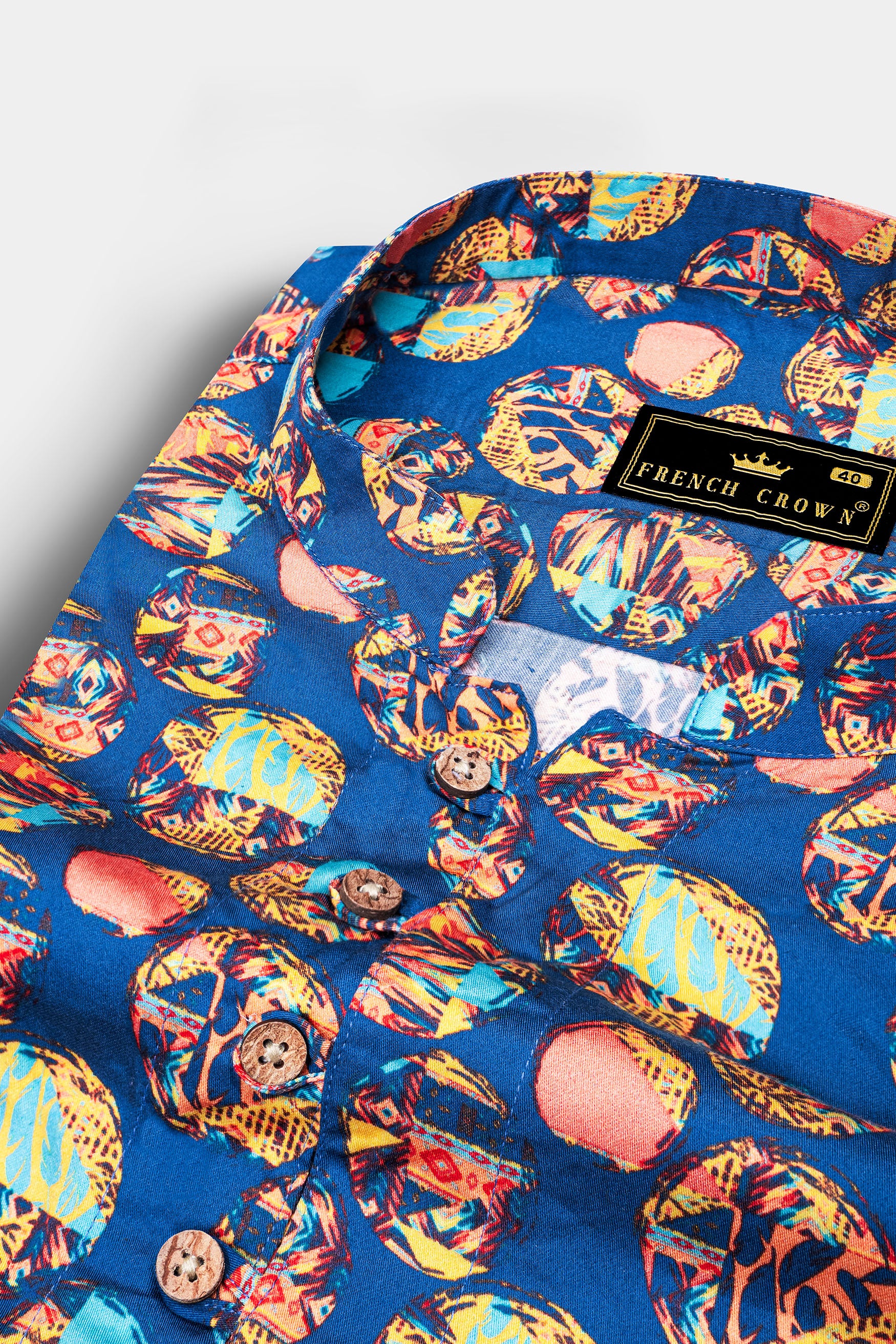 Topaz Blue with Peachy and Aqua Blue Abstract Printed Subtle Sheen Super Soft Premium Cotton Kurta Shirt