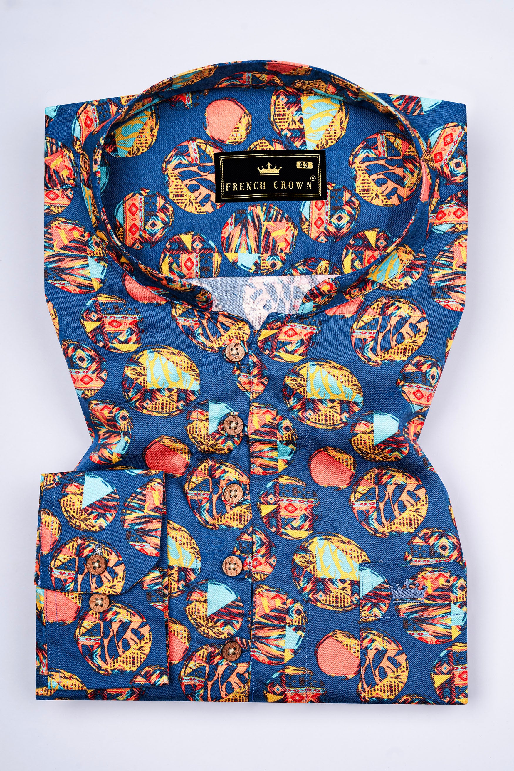 Topaz Blue with Peachy and Aqua Blue Abstract Printed Subtle Sheen Super Soft Premium Cotton Kurta Shirt