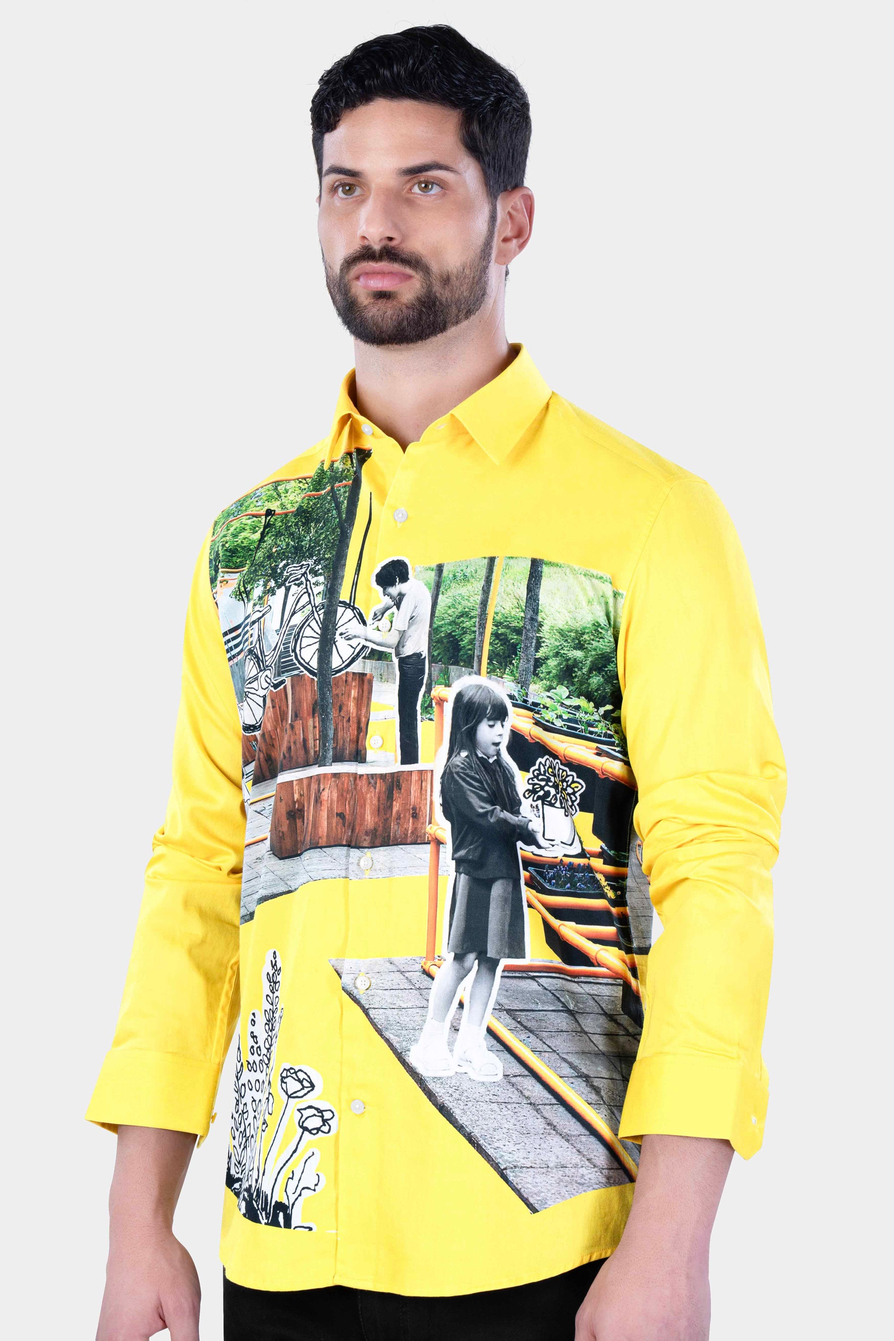 Sandy Yellow Printed Subtle Sheen Super Soft Premium Cotton Designer Shirt