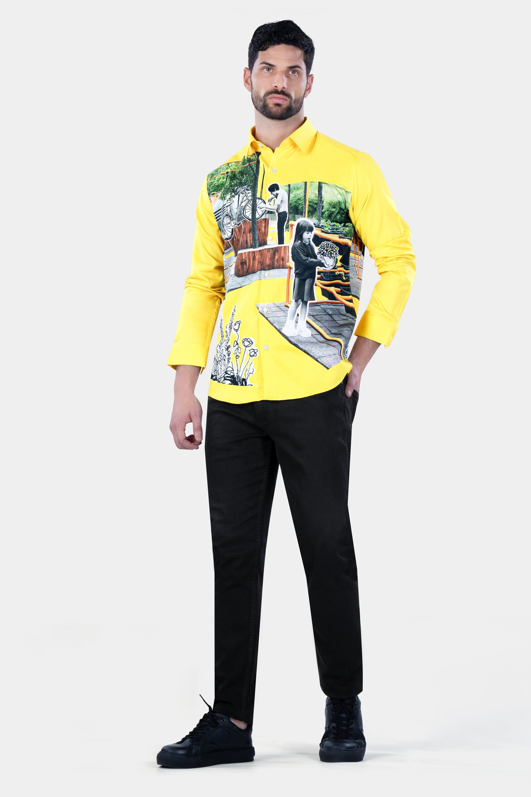 Sandy Yellow Printed Subtle Sheen Super Soft Premium Cotton Designer Shirt