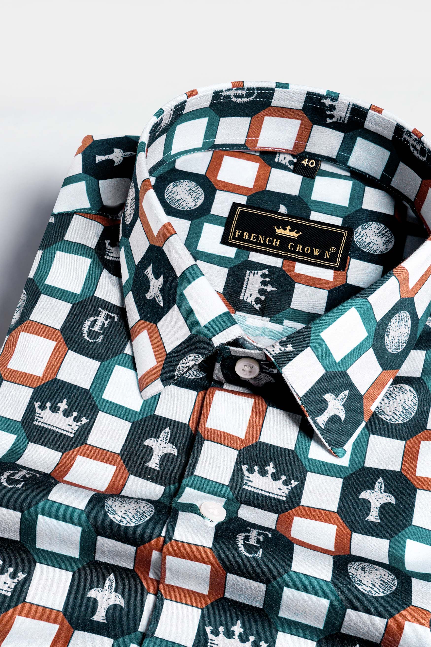 Teal Green and Bright White Multicolour Brand Elements Printed Subtle Sheen Super Soft Premium Cotton Designer Shirt 12093-38, 12093-H-38, 12093-39, 12093-H-39, 12093-40, 12093-H-40, 12093-42, 12093-H-42, 12093-44, 12093-H-44, 12093-46, 12093-H-46, 12093-48, 12093-H-48, 12093-50, 12093-H-50, 12093-52, 12093-H-52